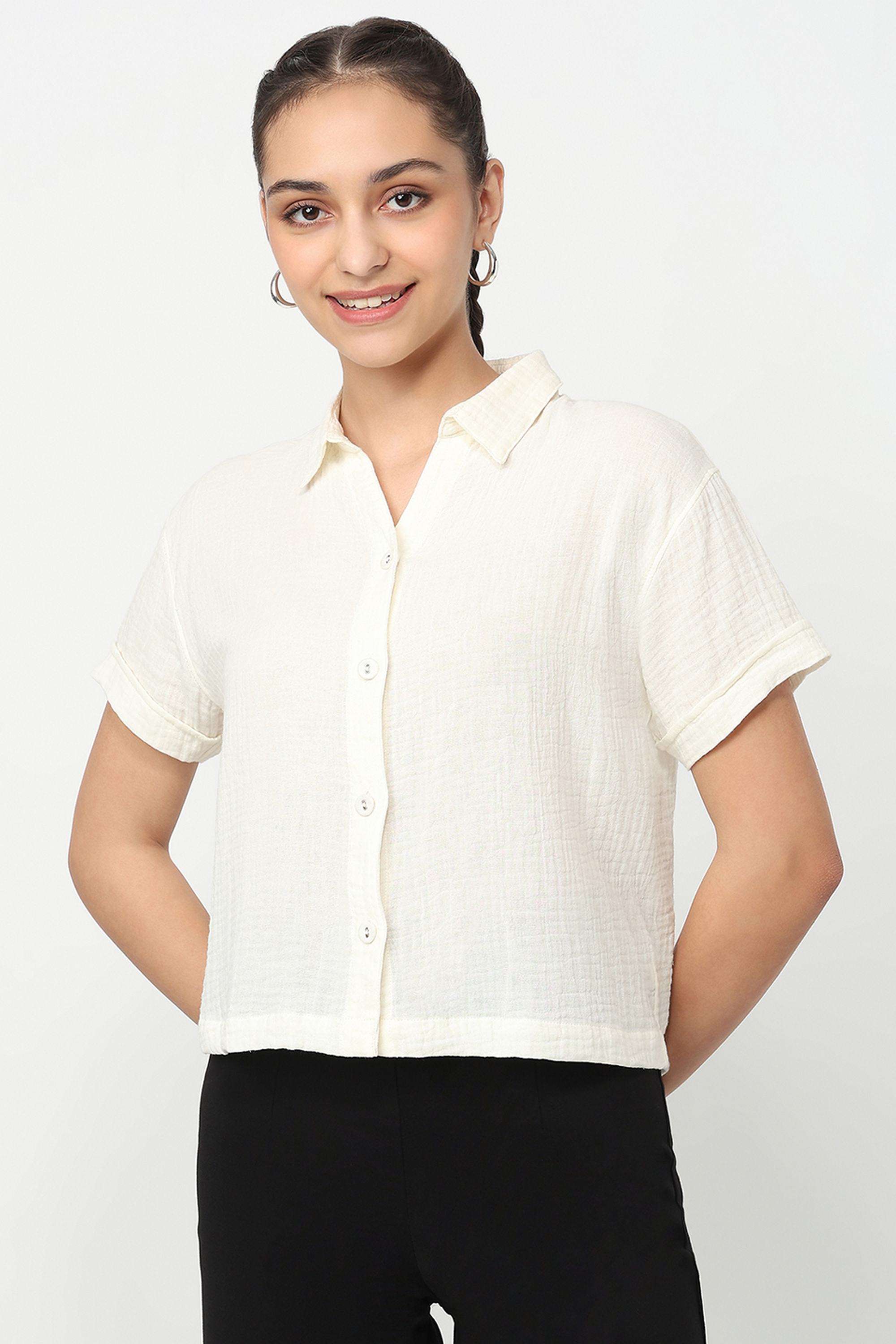Solid-Cotton-Collared-Women-s-Shirt
