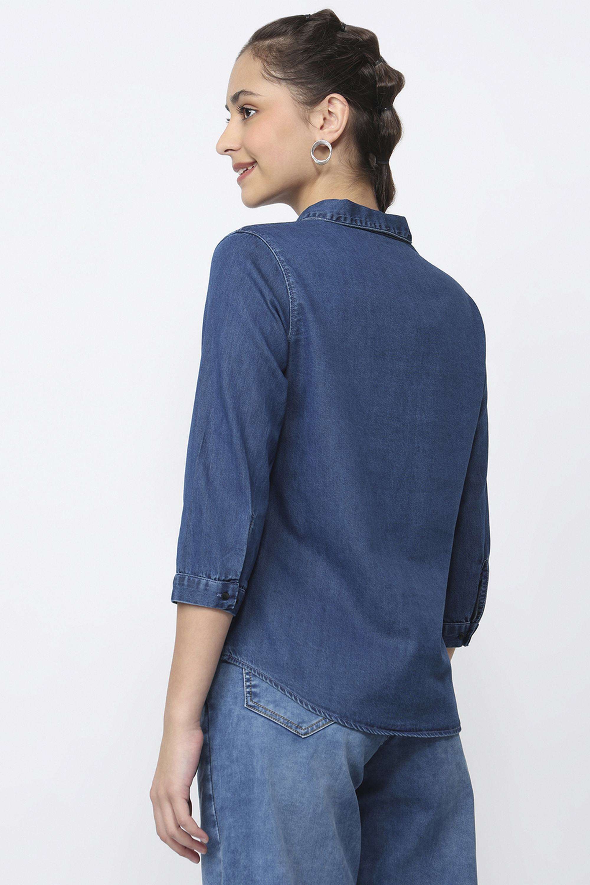 Solid-Blended-Fabric-Collared-Women-s-Shirt