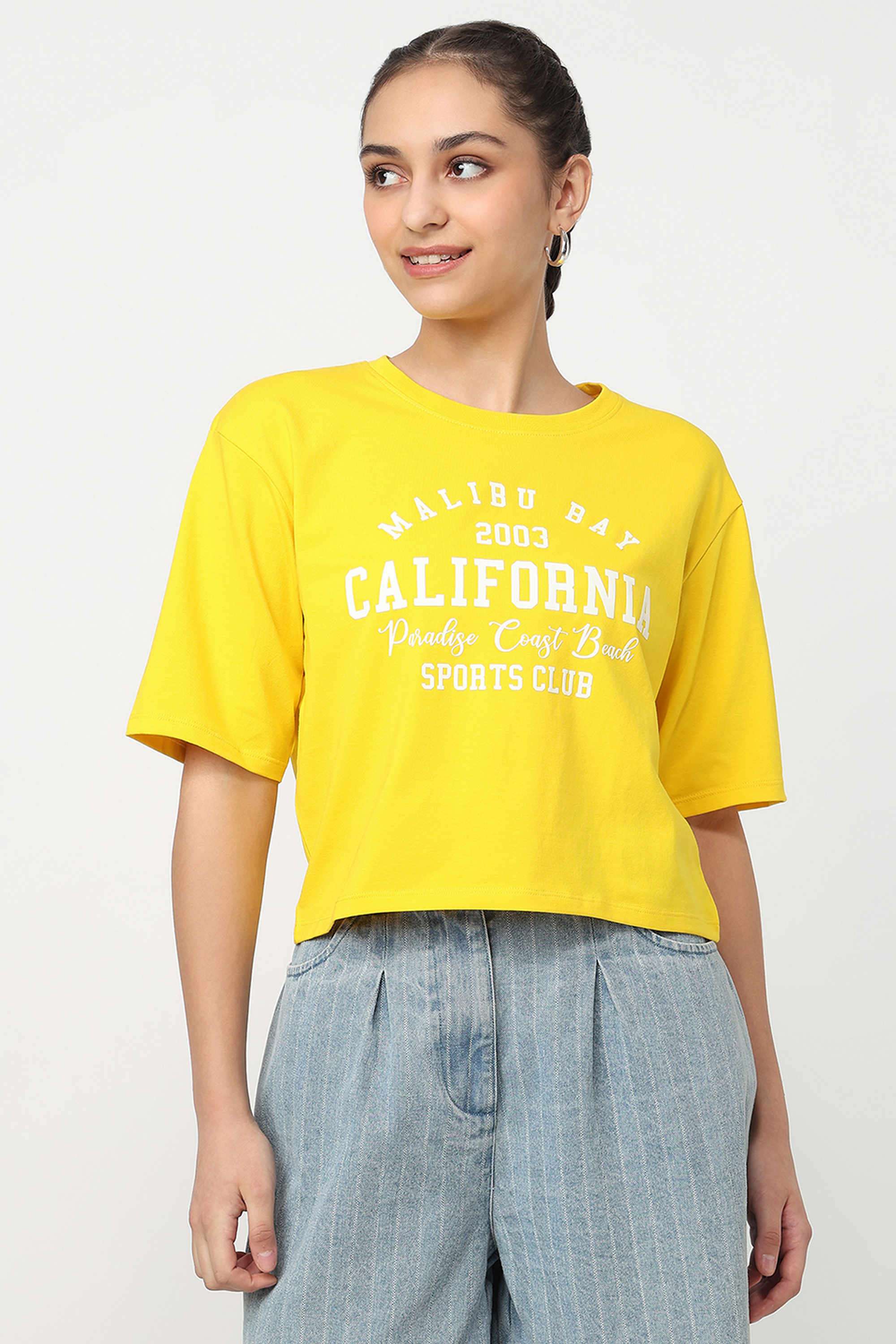 Graphic-Print-Blended-Fabric-Round-Neck-Women-s-T-Shirt