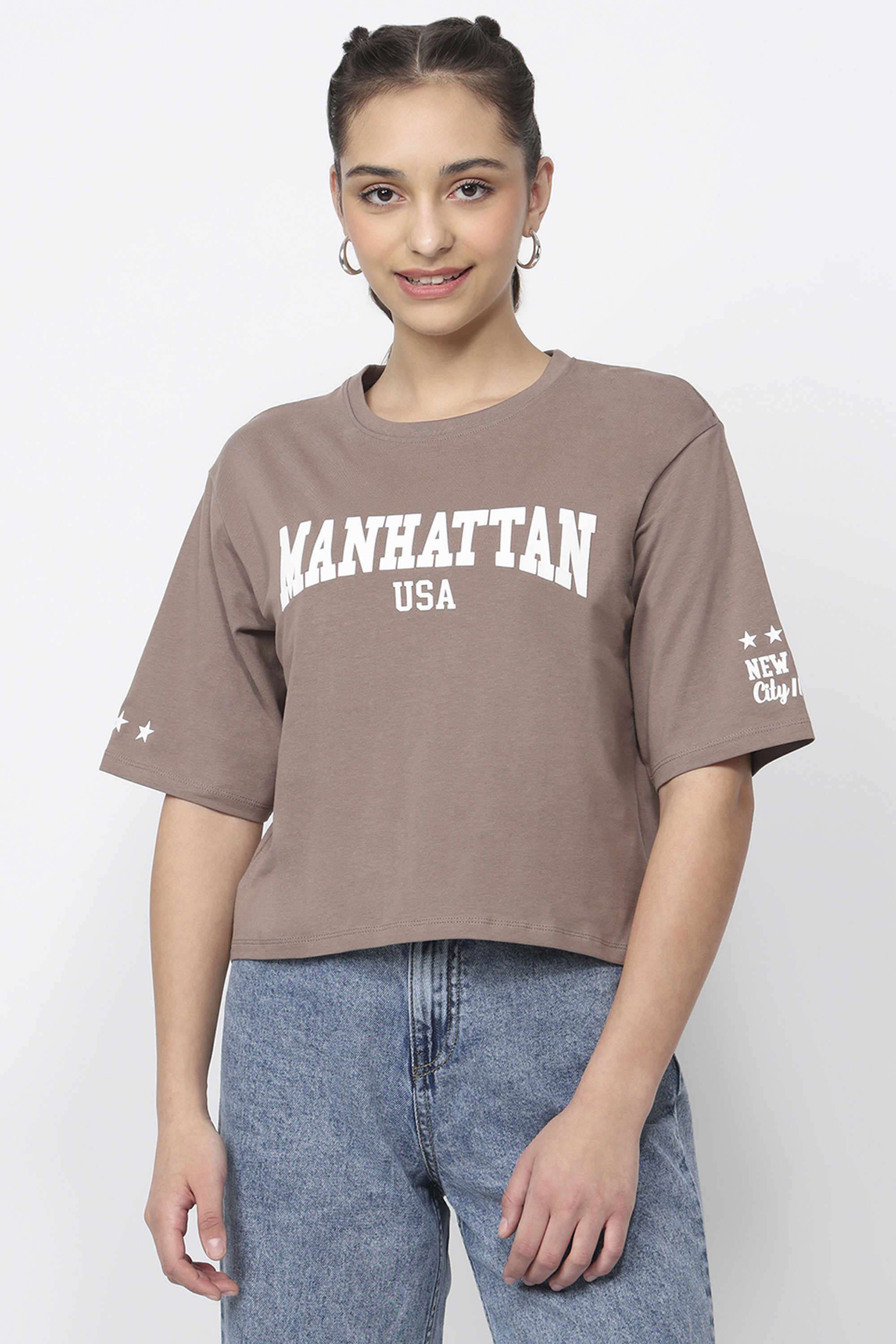 Solid-Blended-Fabric-Women-s-T-Shirt