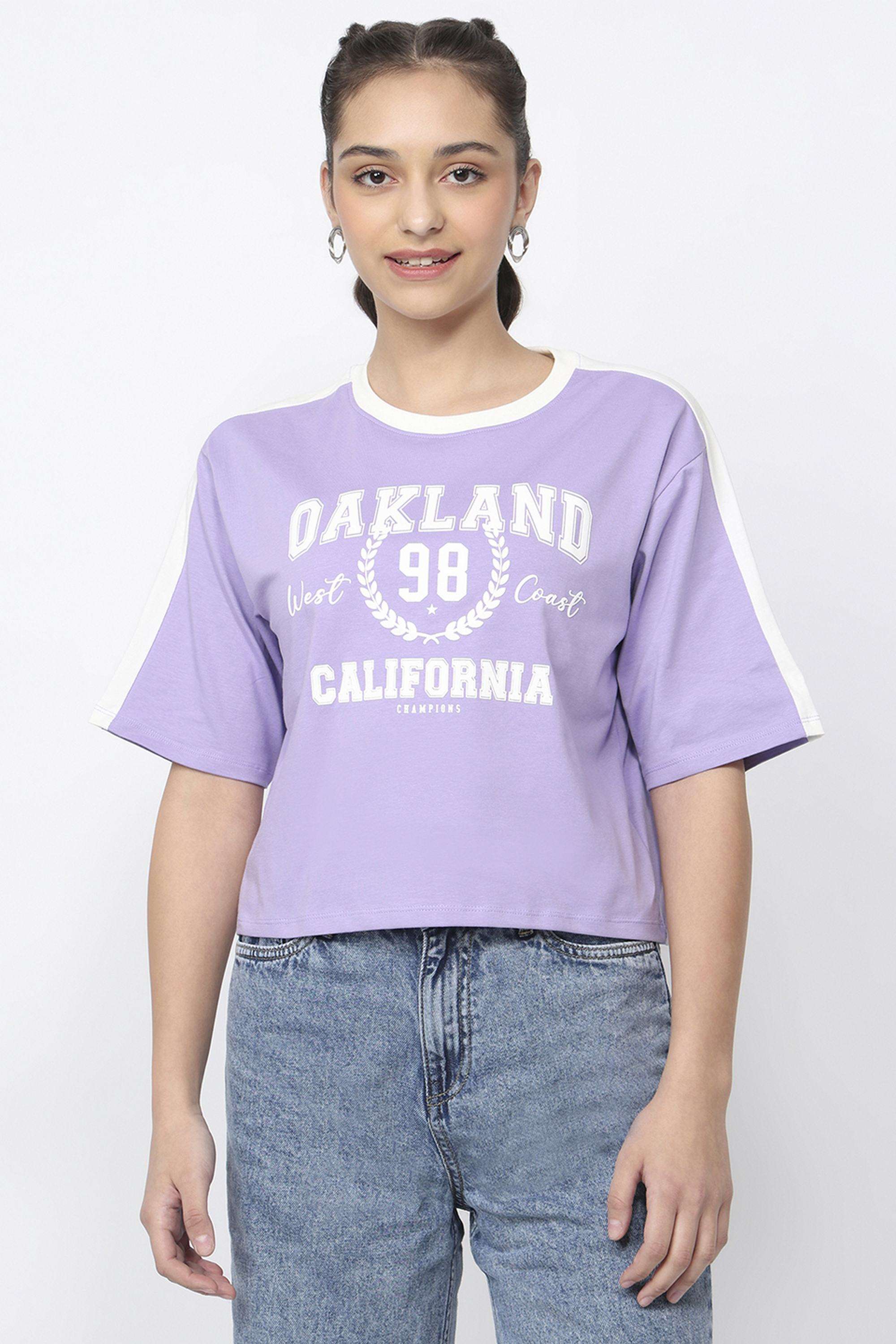 Graphic-Print-Blended-Fabric-Round-Neck-Women-s-T-Shirt