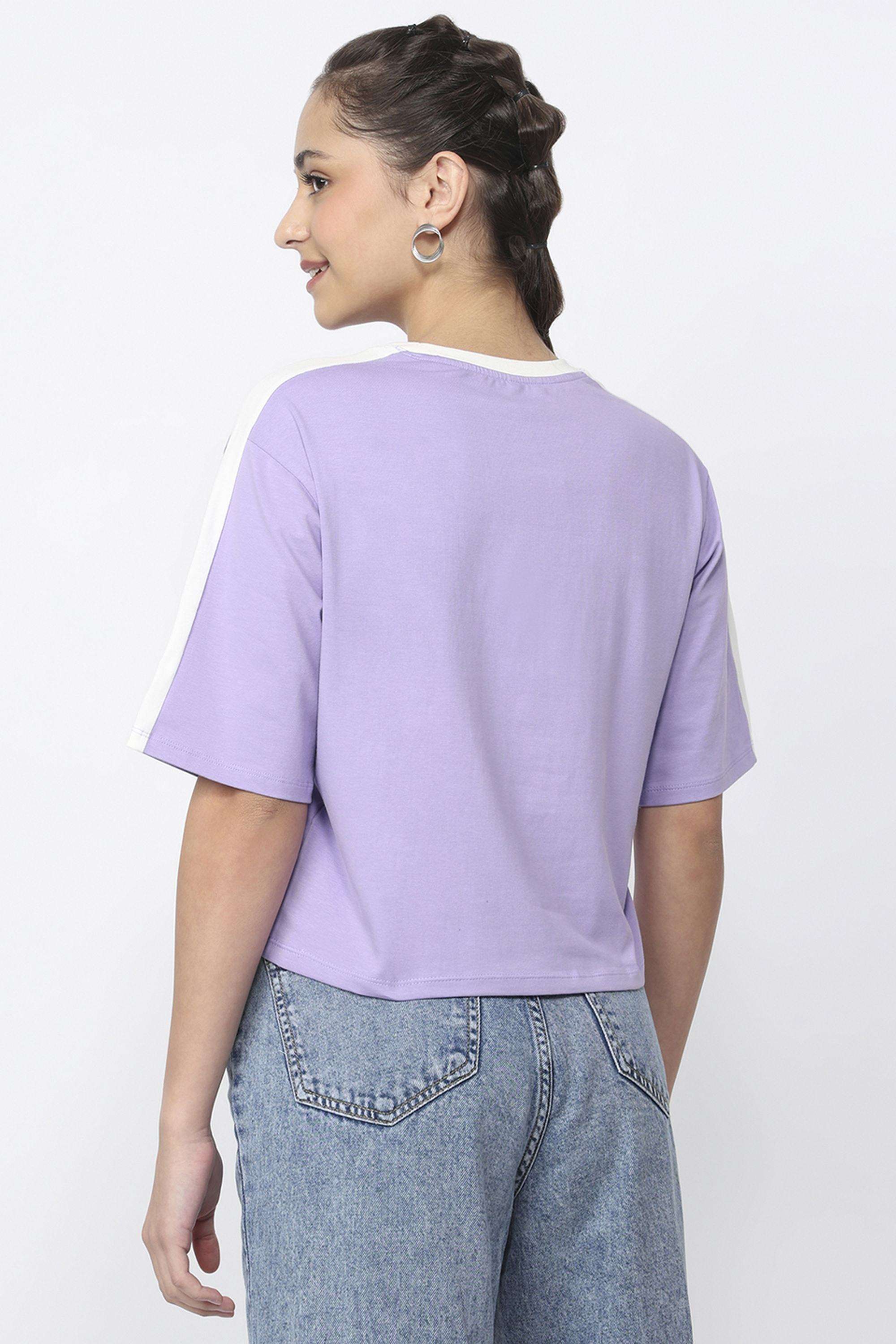 Graphic-Print-Blended-Fabric-Round-Neck-Women-s-T-Shirt