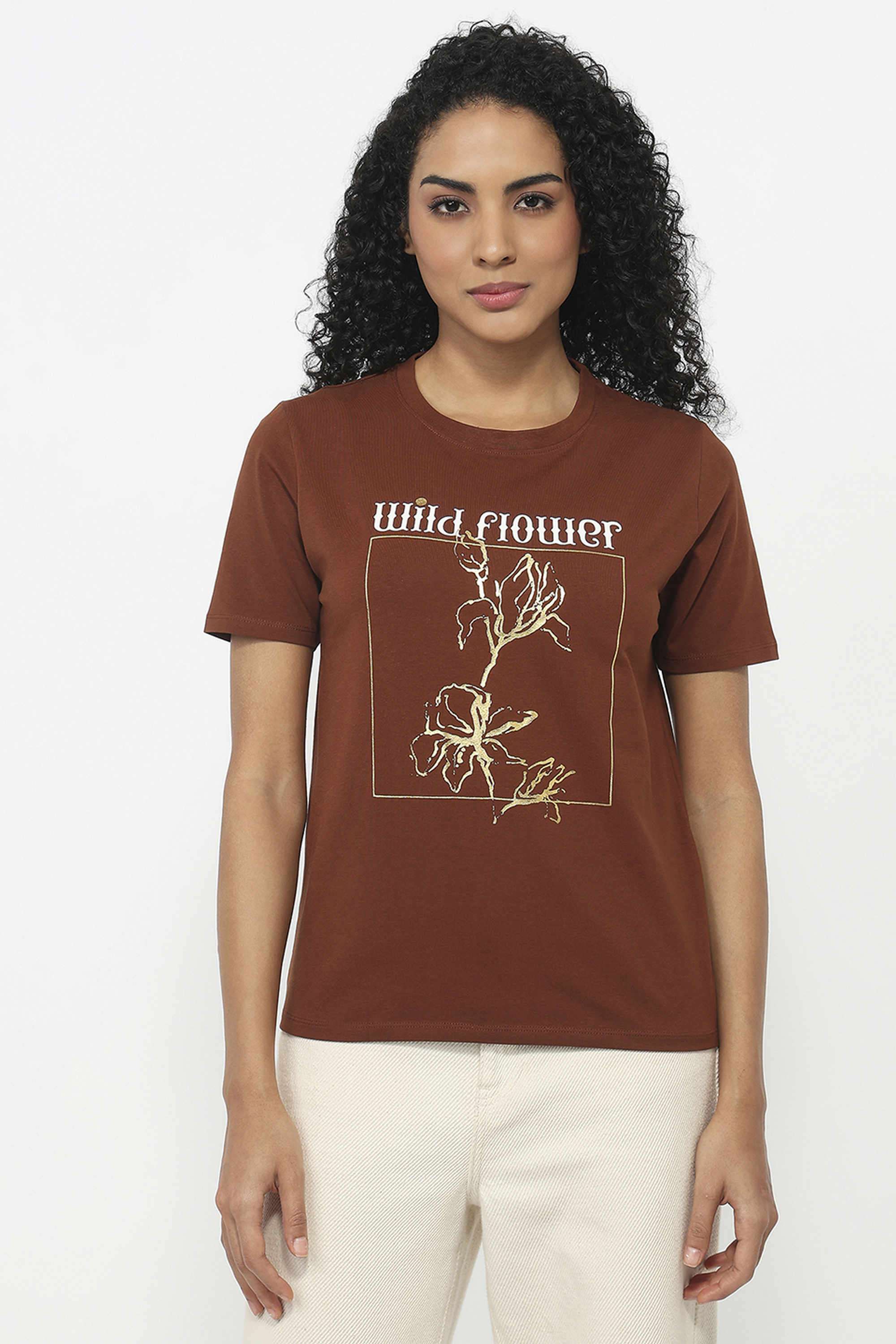 Graphic-Print-Blended-Fabric-Round-Neck-Women-s-T-Shirt