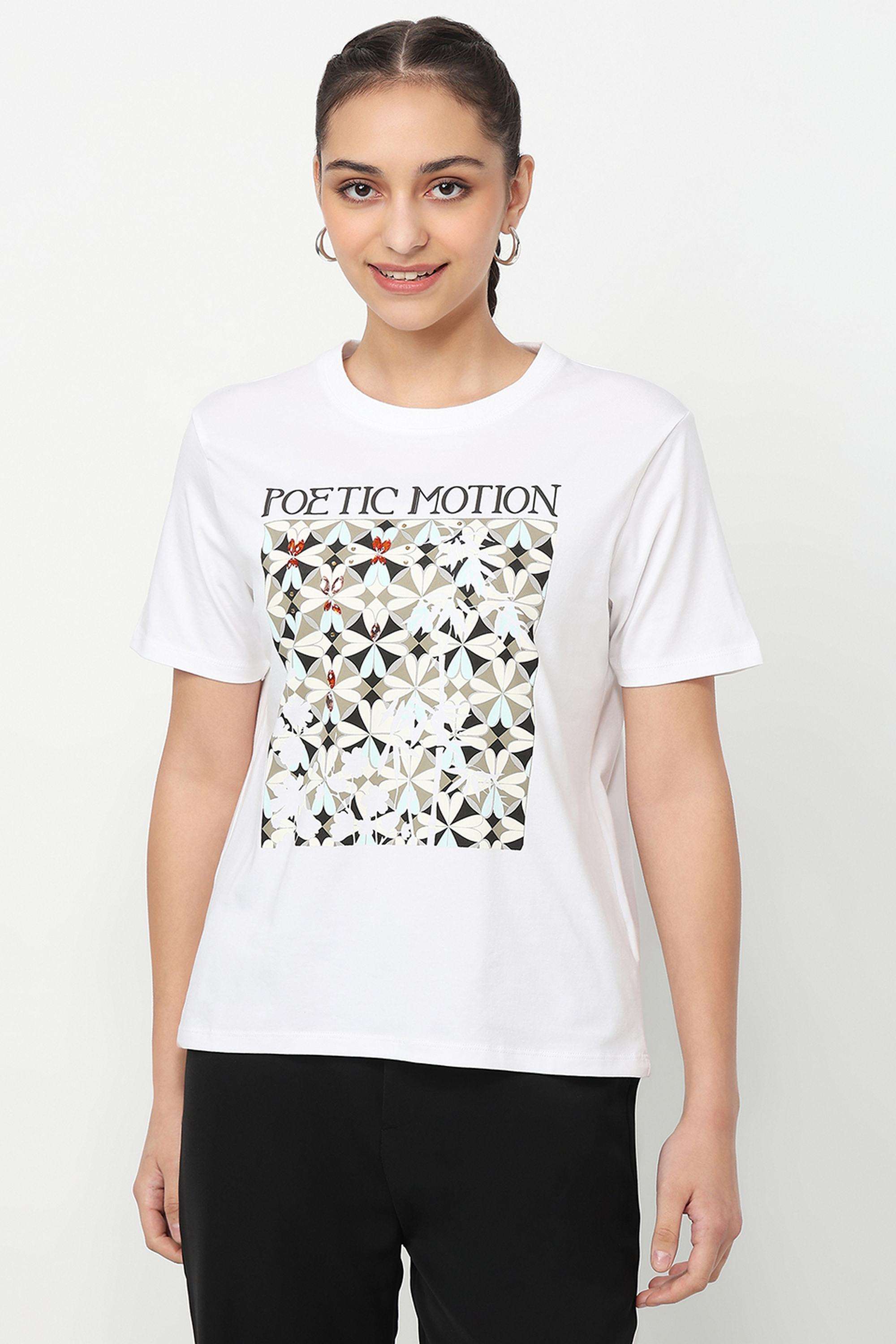 Graphic-Print-Blended-Fabric-Round-Neck-Women-s-T-Shirt