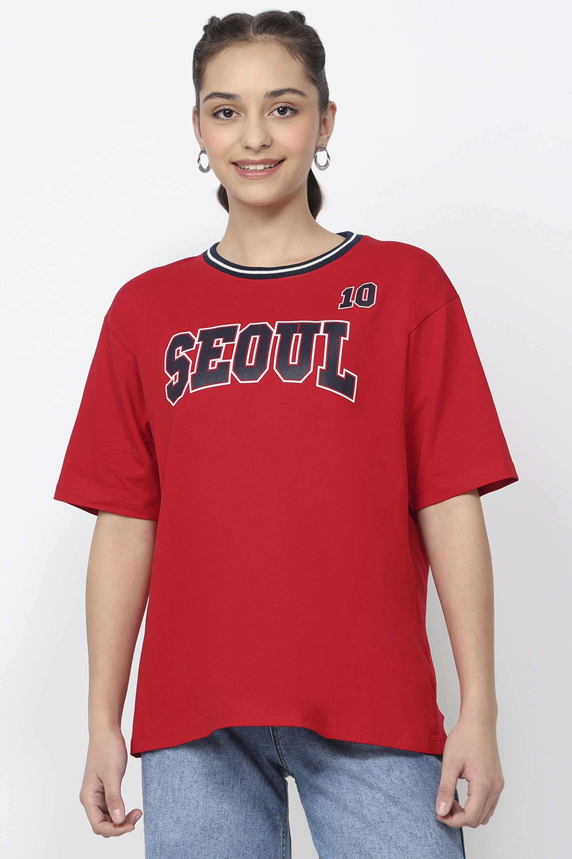Solid-Blended-Fabric-Women-s-T-Shirt