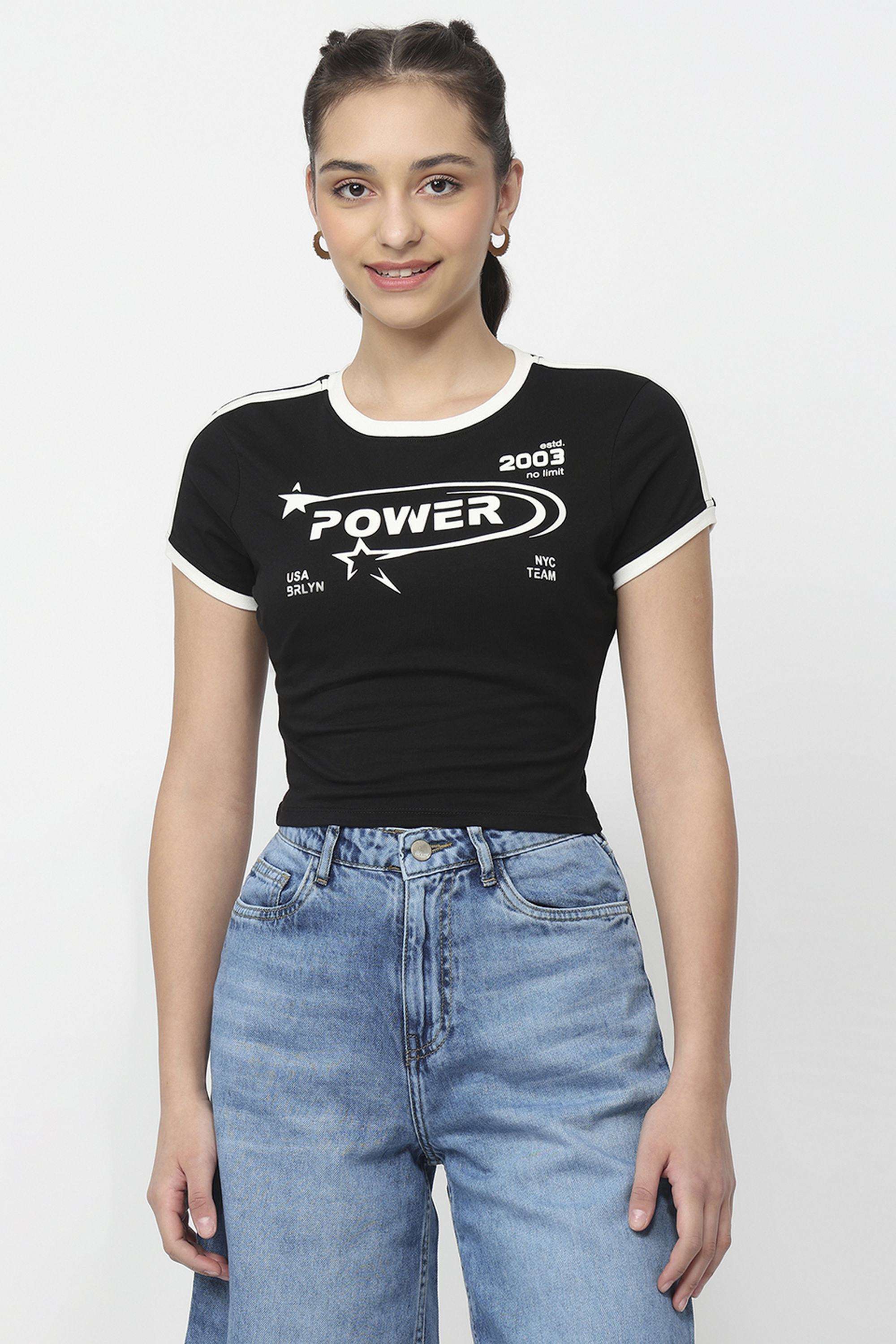 Graphic-Print-Blended-Fabric-Round-Neck-Women-s-T-Shirt