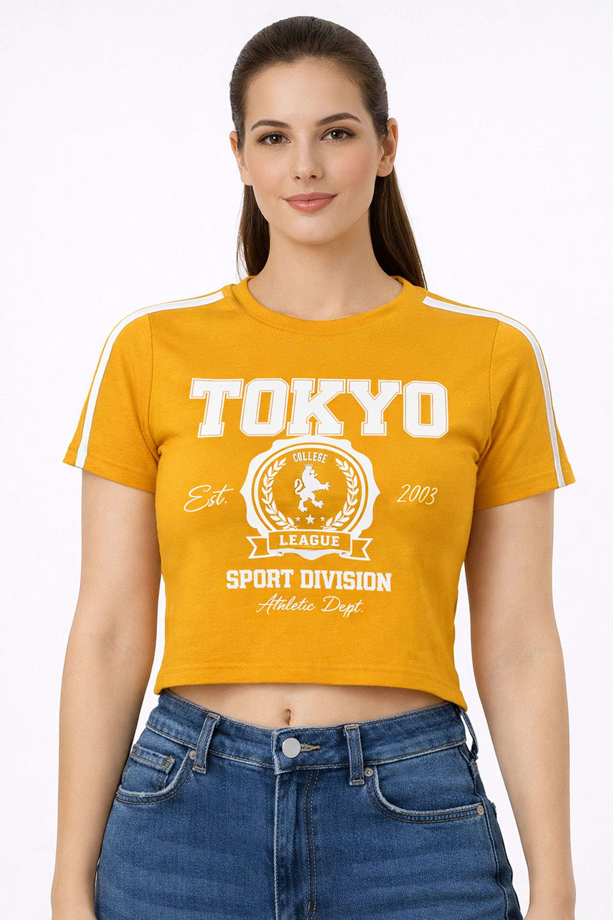 Graphic-Print-Blended-Fabric-Round-Neck-Women-s-T-Shirt