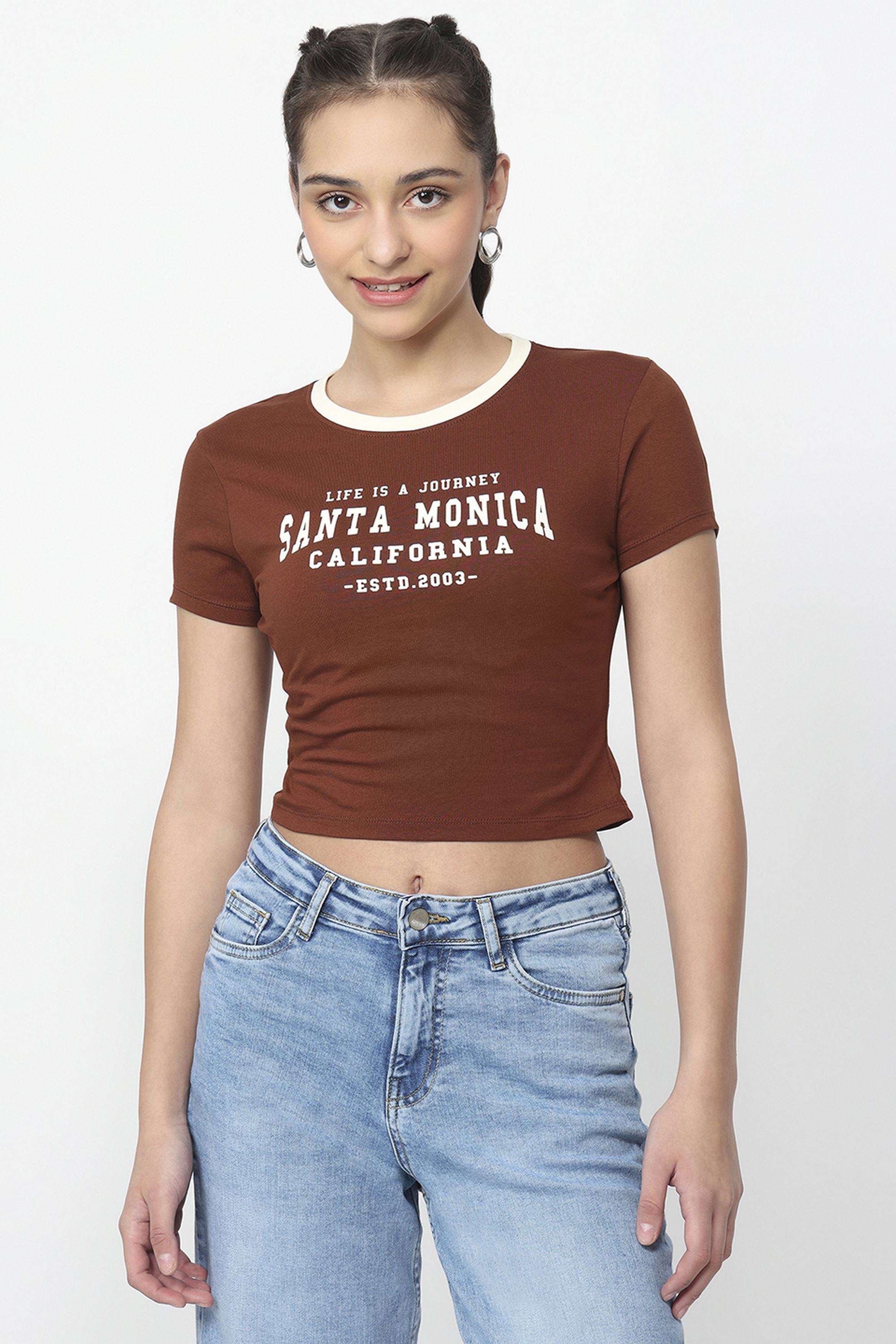 Graphic-Print-Blended-Fabric-Round-Neck-Women-s-T-Shirt