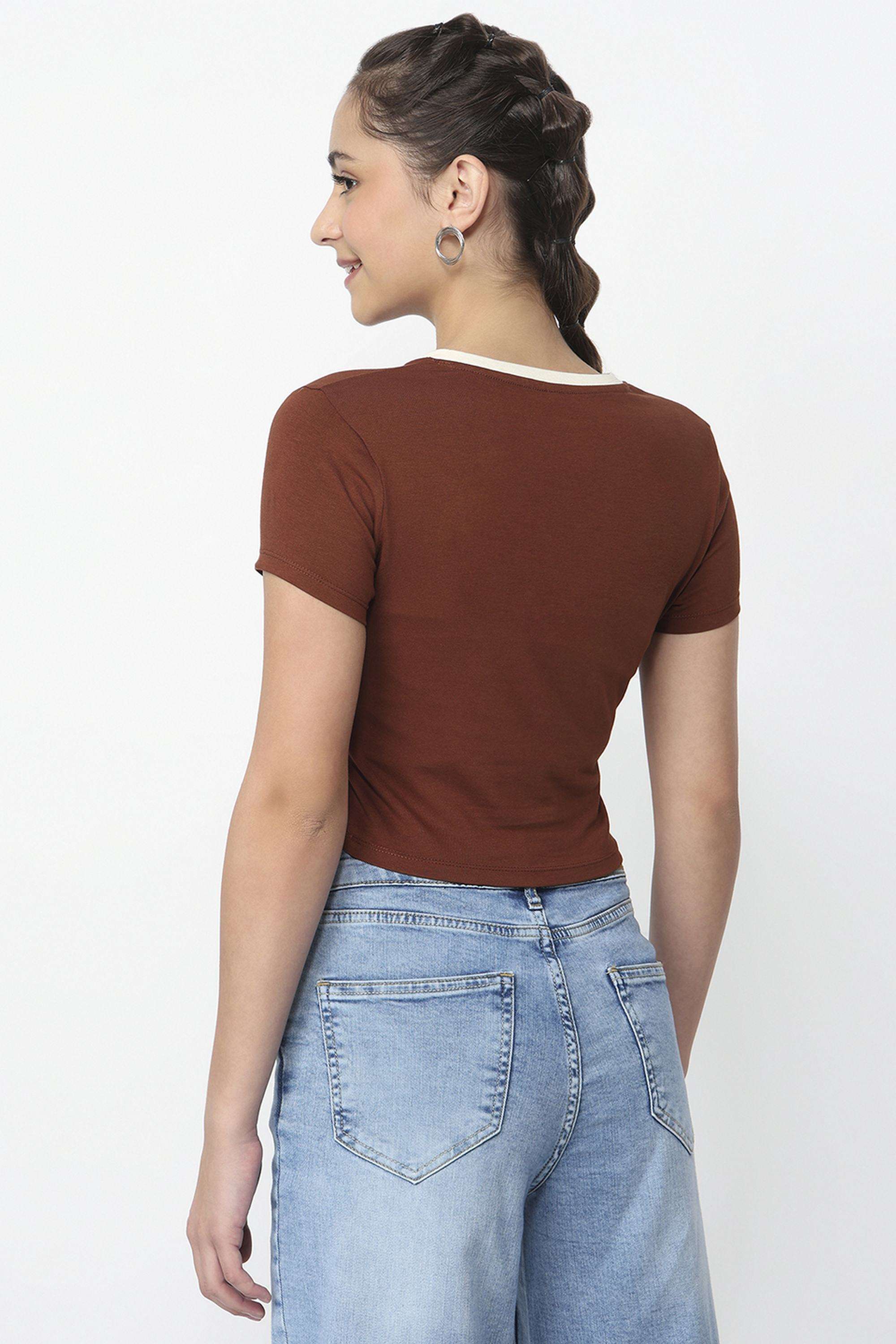 Graphic-Print-Blended-Fabric-Round-Neck-Women-s-T-Shirt