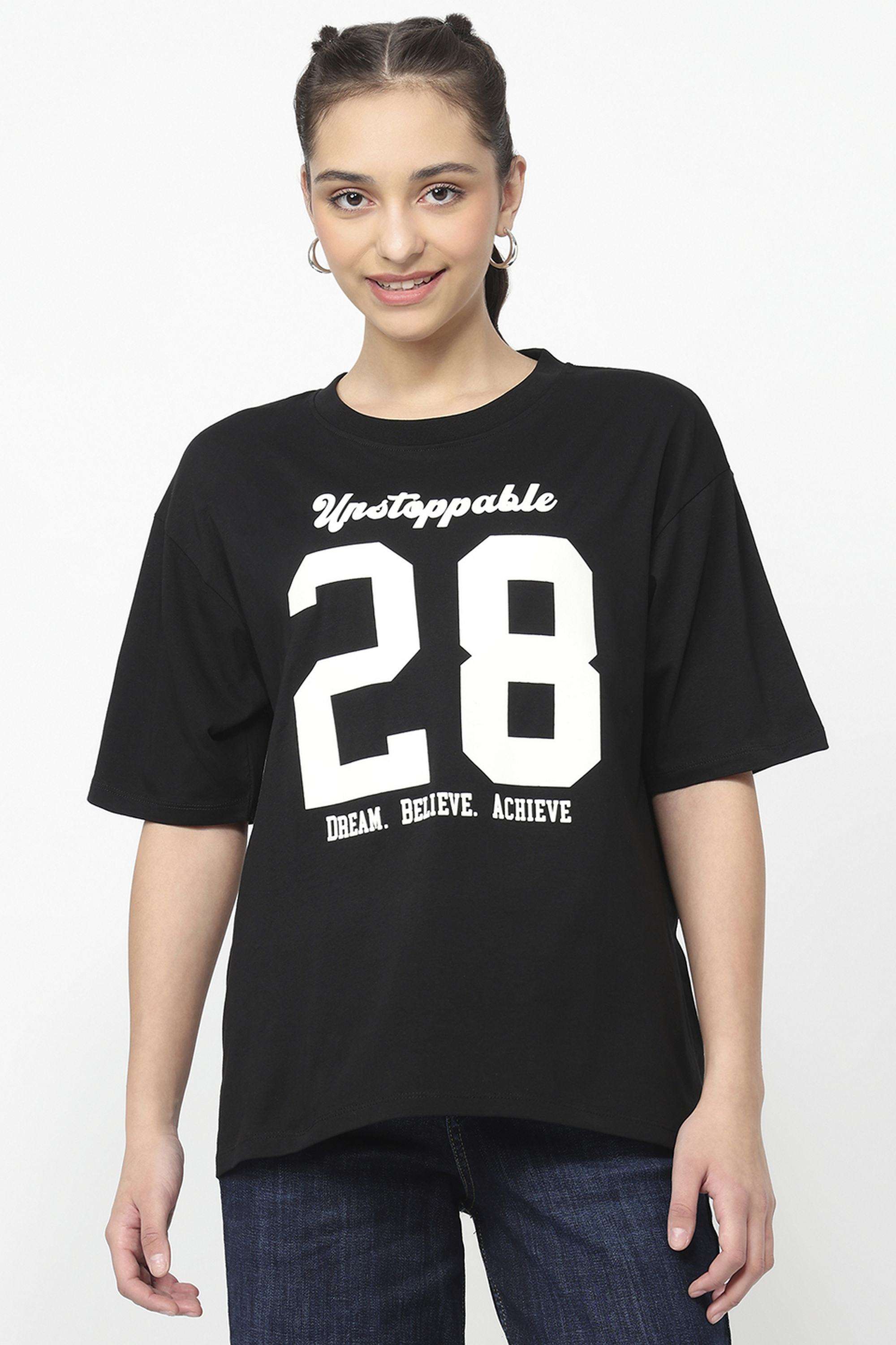 Graphic-Print-Blended-Fabric-Round-Neck-Women-s-T-Shirt