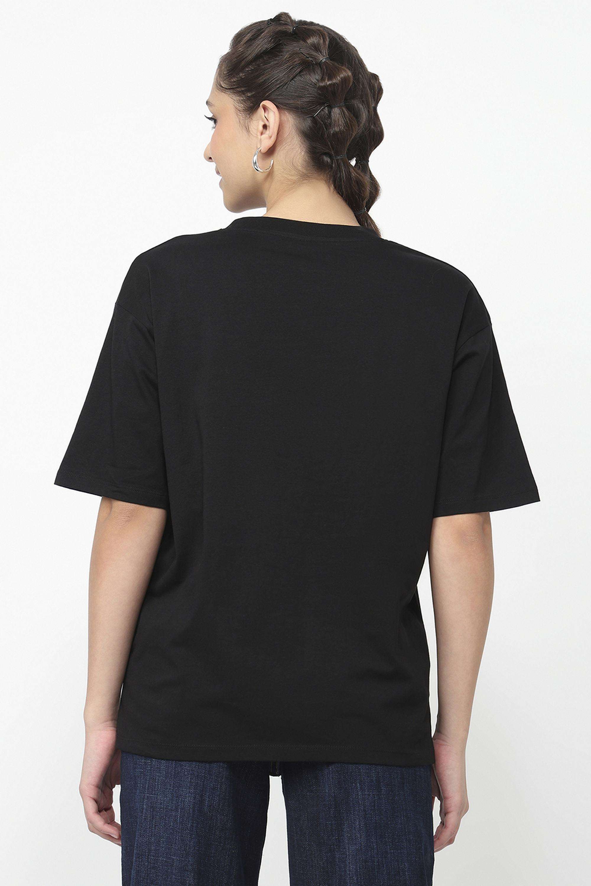 Graphic-Print-Blended-Fabric-Round-Neck-Women-s-T-Shirt