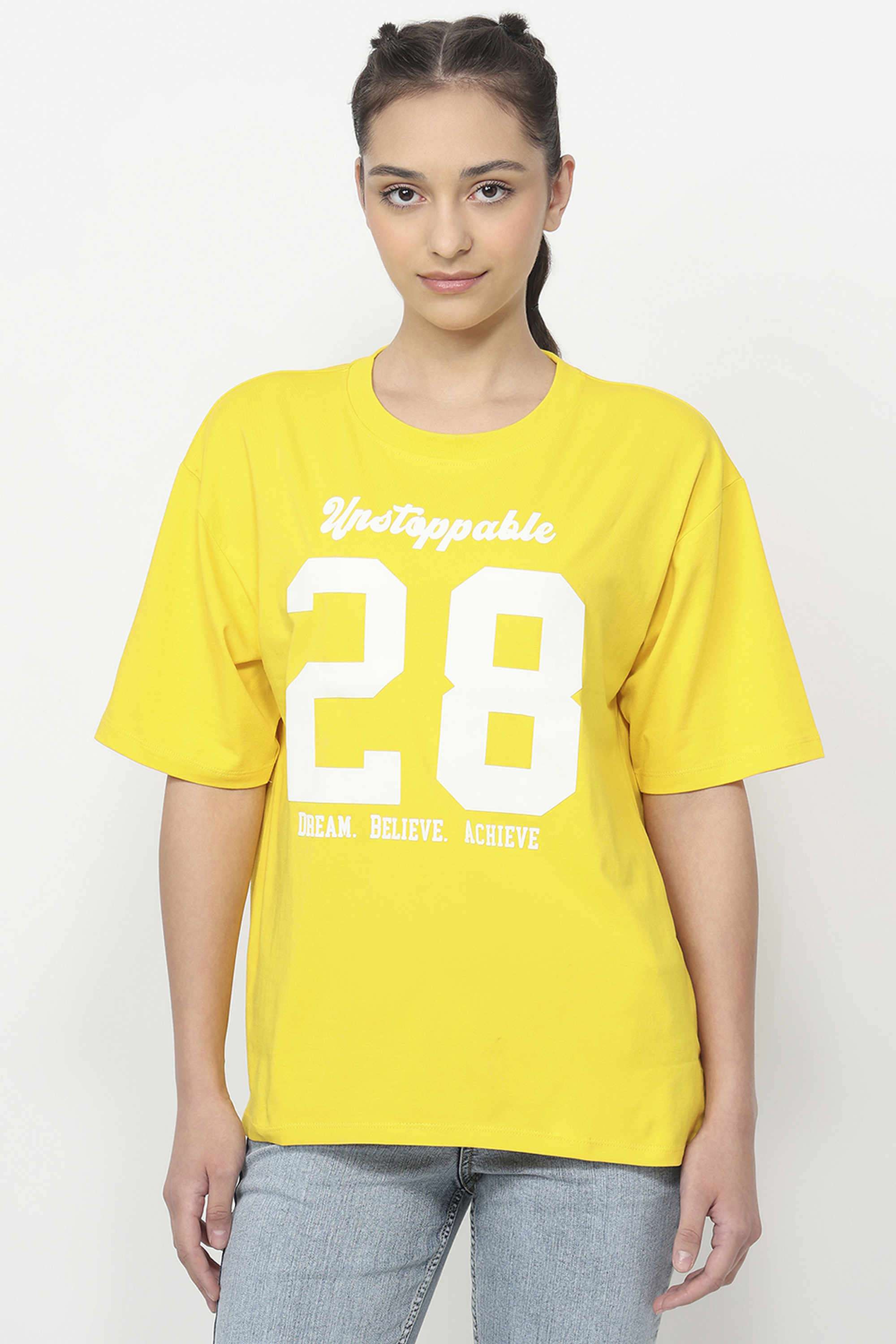 Solid-Blended-Fabric-Women-s-T-Shirt