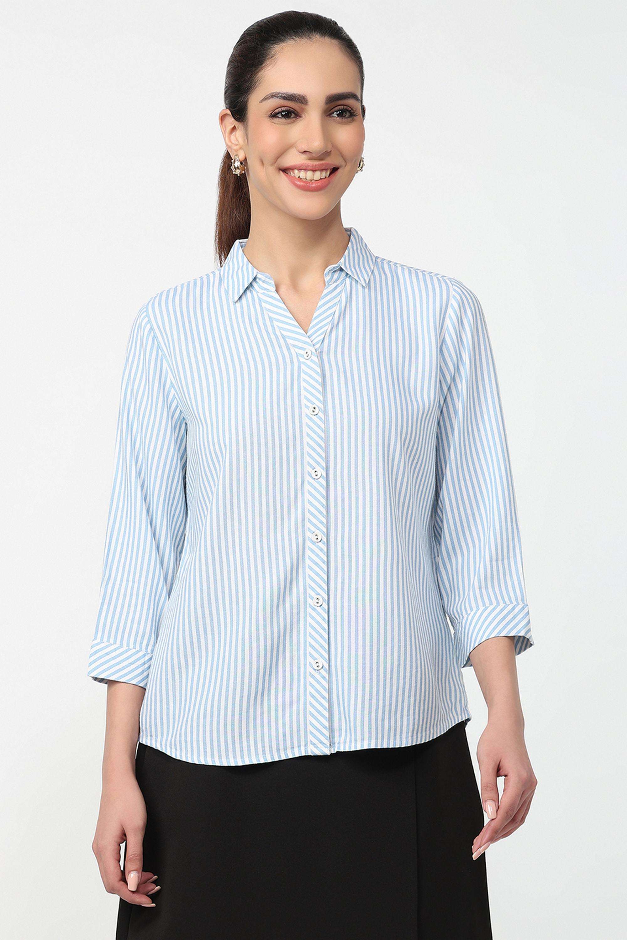 Stripes-Blended-Fabric-Women-s-Shirt