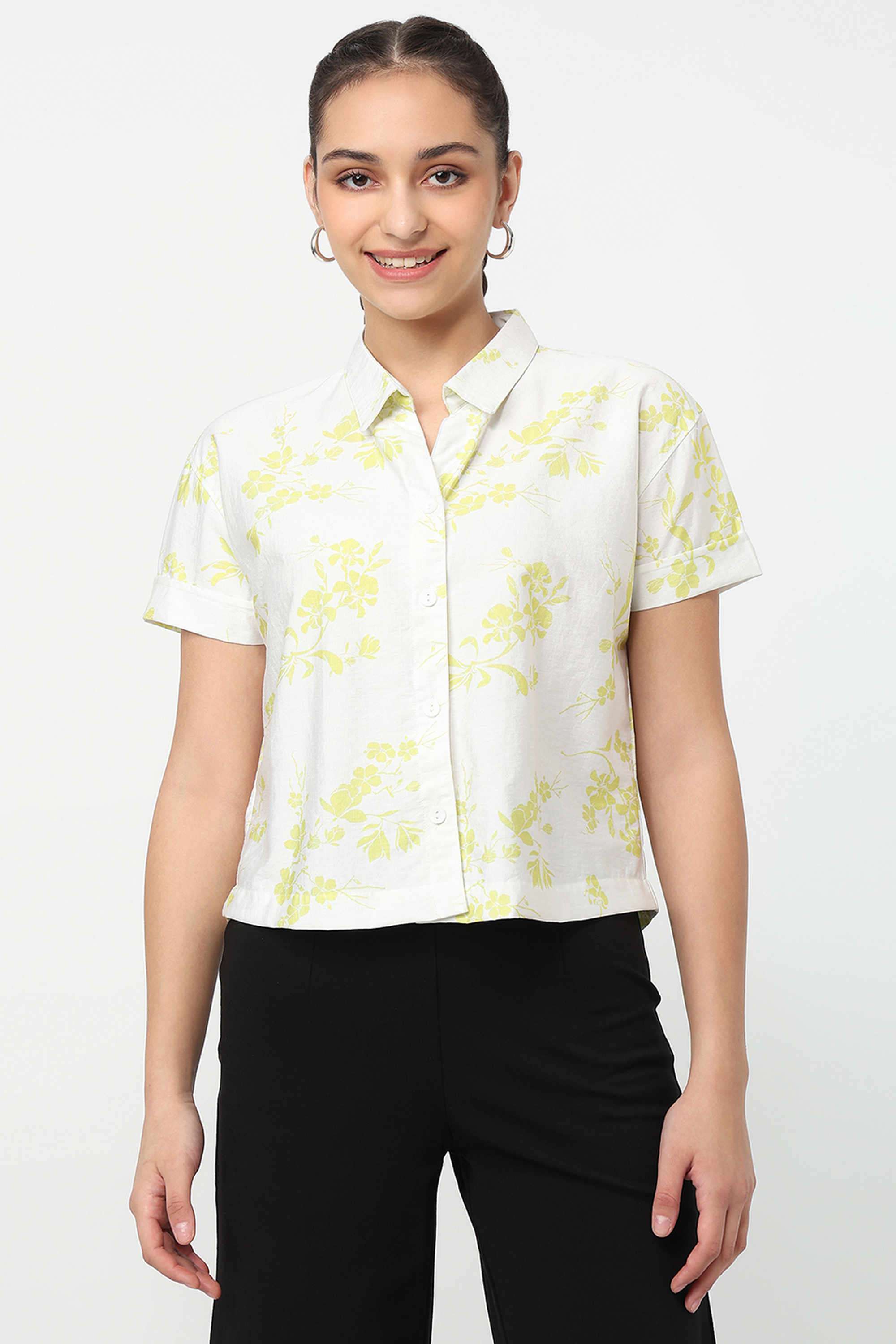 Printed-Blended-Fabric-Collared-Women-s-Shirt