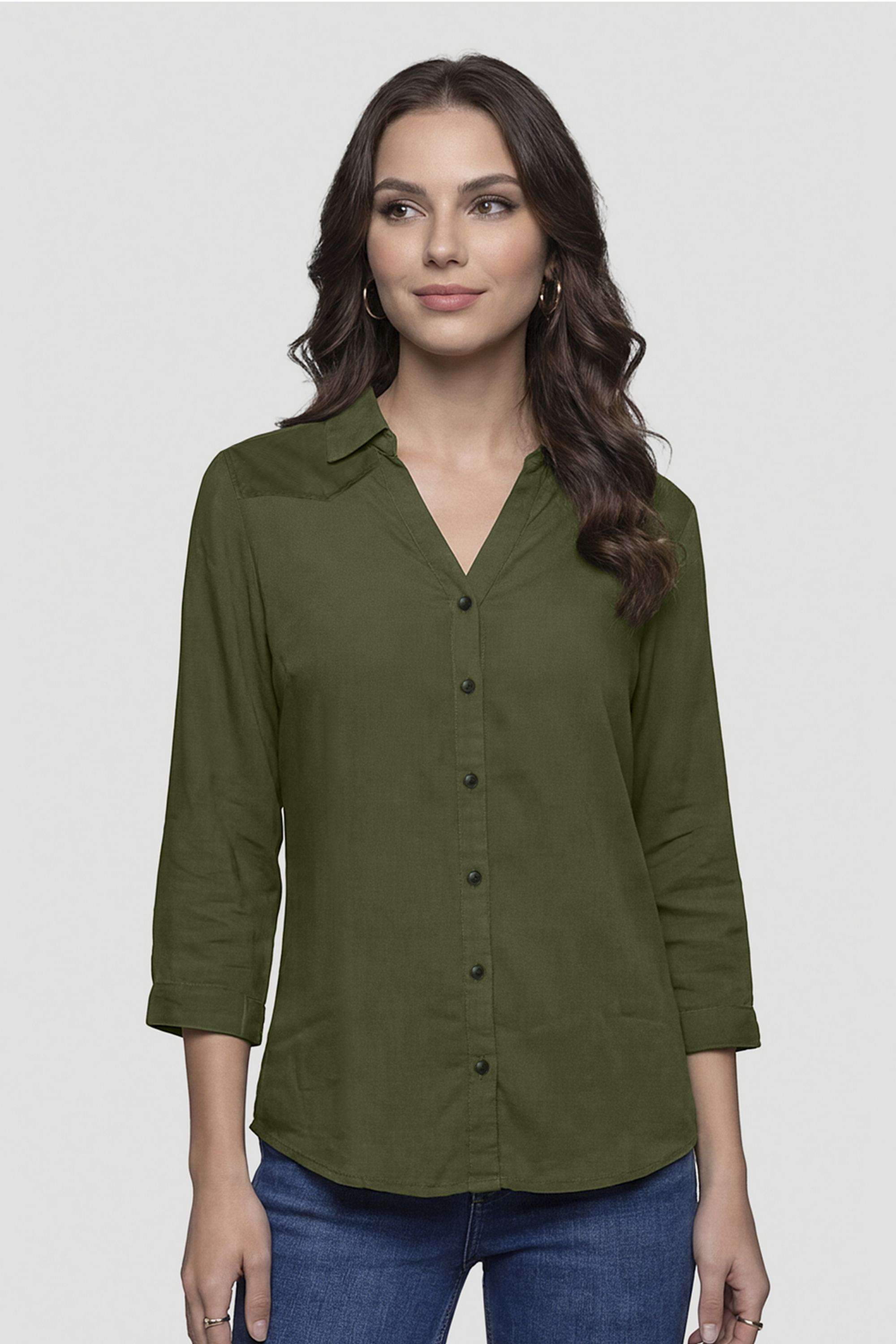 Solid-Blended-Slim-Fit-Women-s-Casual-Shirt