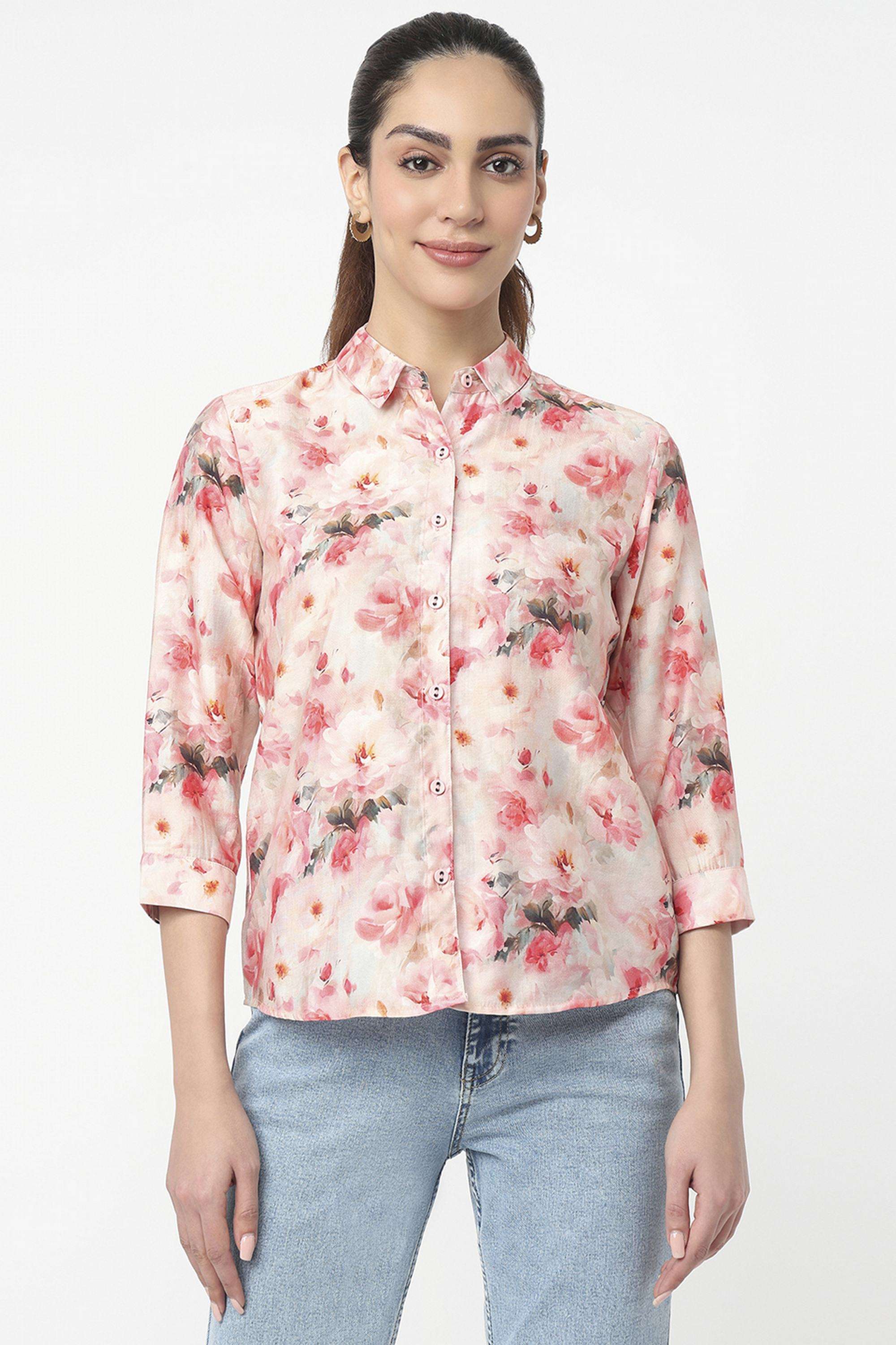 Floral-Blended-Fabric-Women-s-Shirt