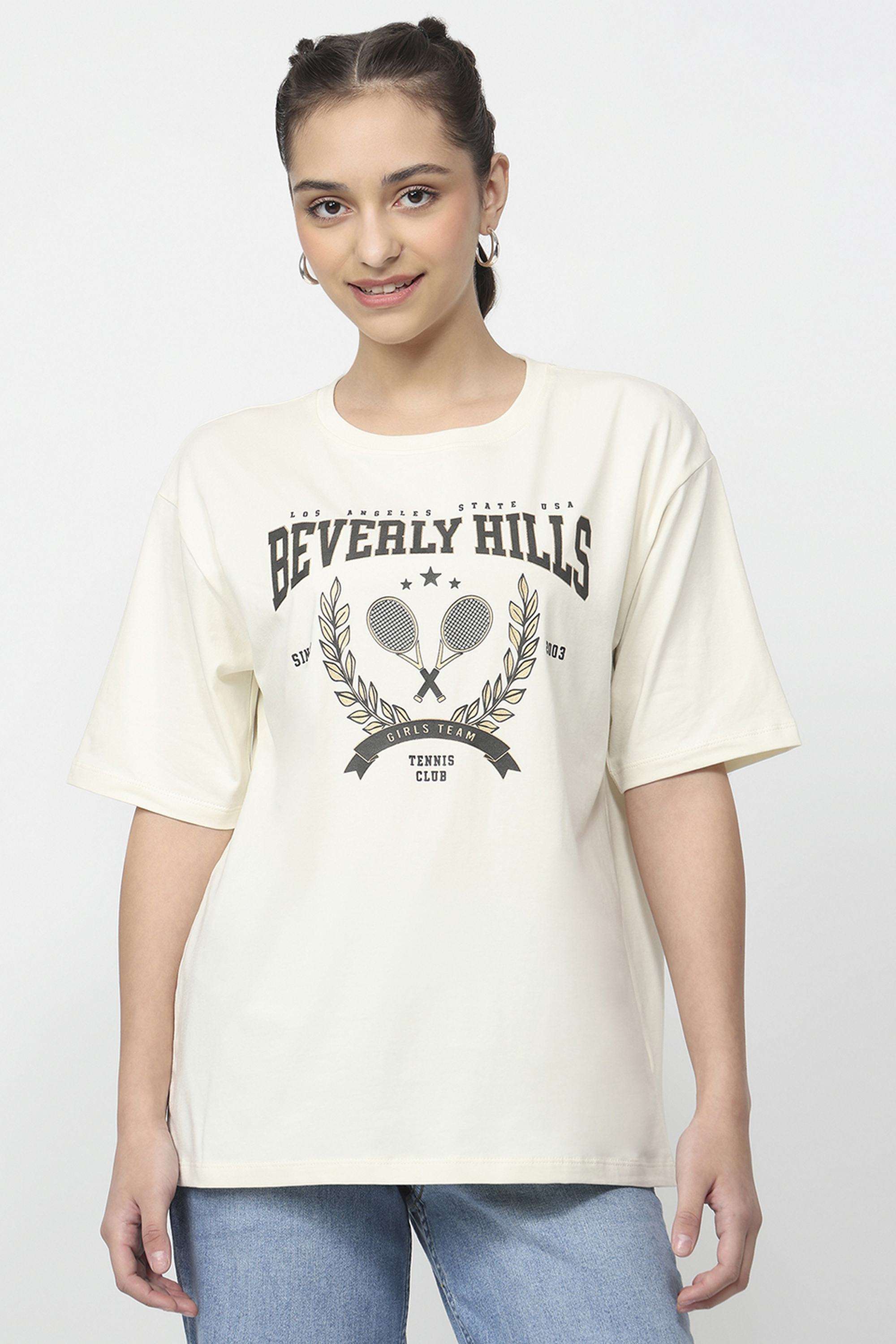 Graphic-Print-Blended-Fabric-Round-Neck-Women-s-T-Shirt