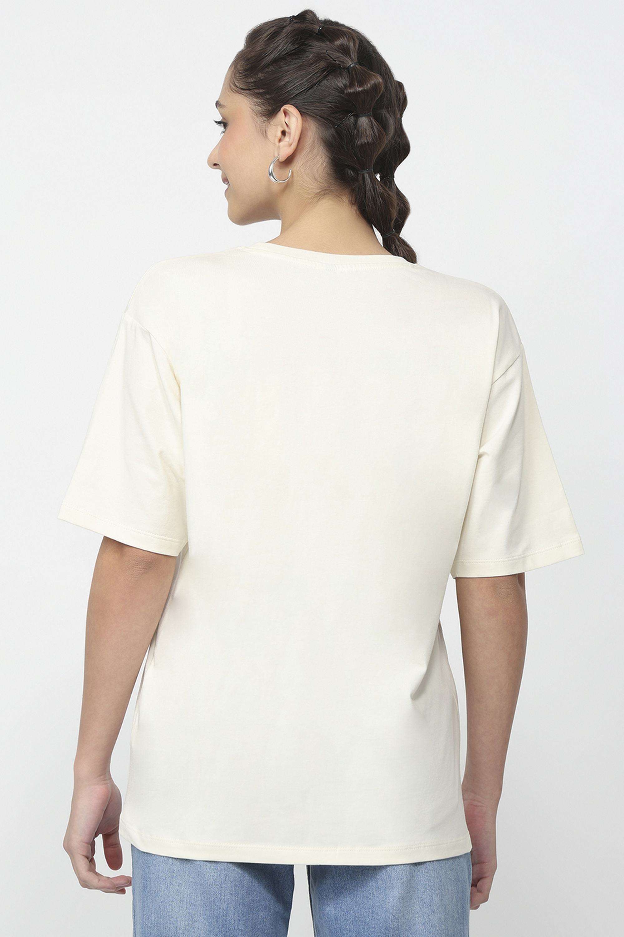 Graphic-Print-Blended-Fabric-Round-Neck-Women-s-T-Shirt