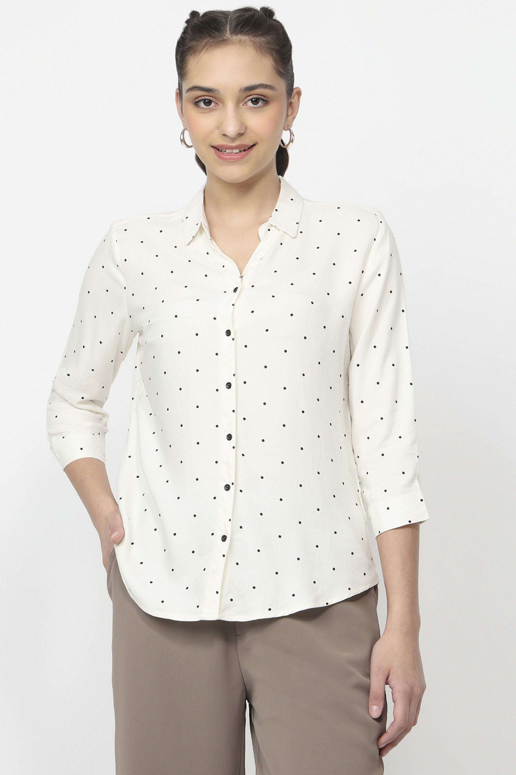 Polka-Dots-Rayon-Collared-Women-s-Shirt