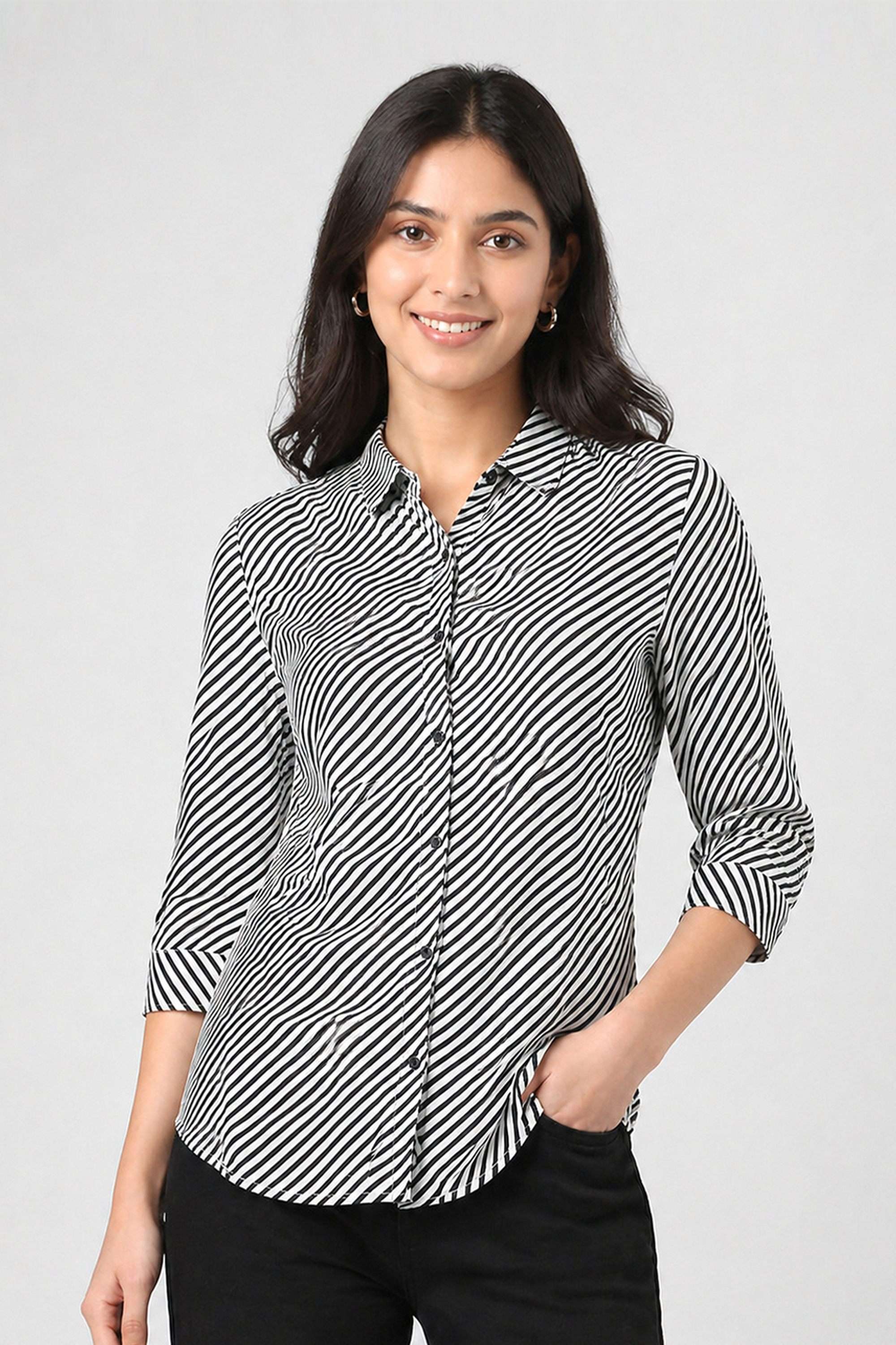 kraus Stripes Spread Collar Rayon Women's Casual Wear Shirt-picture-15