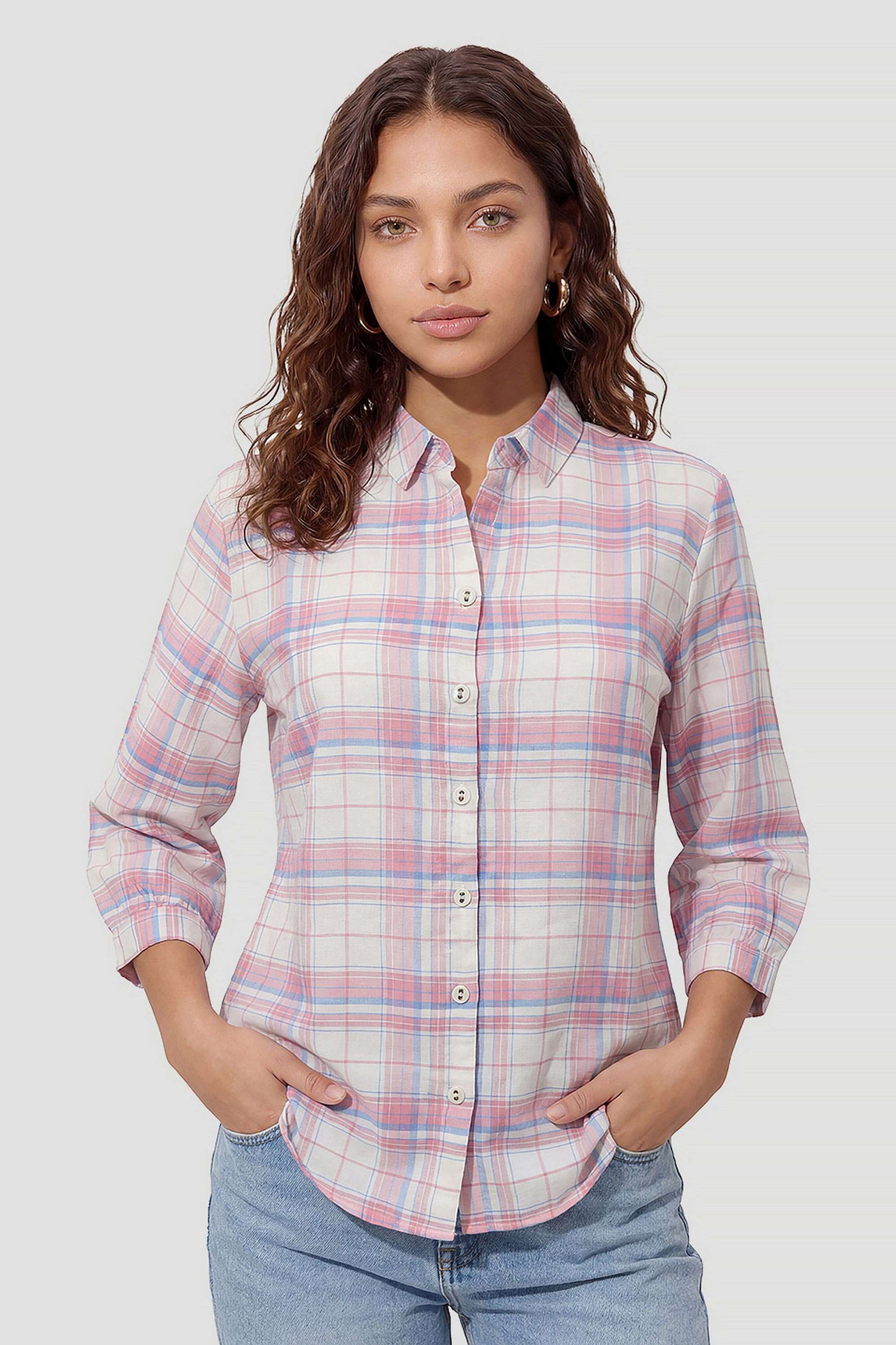 kraus Checks Spread Collar Viscose Polyamide Blend Women's Casual Wear Shirt-picture-14
