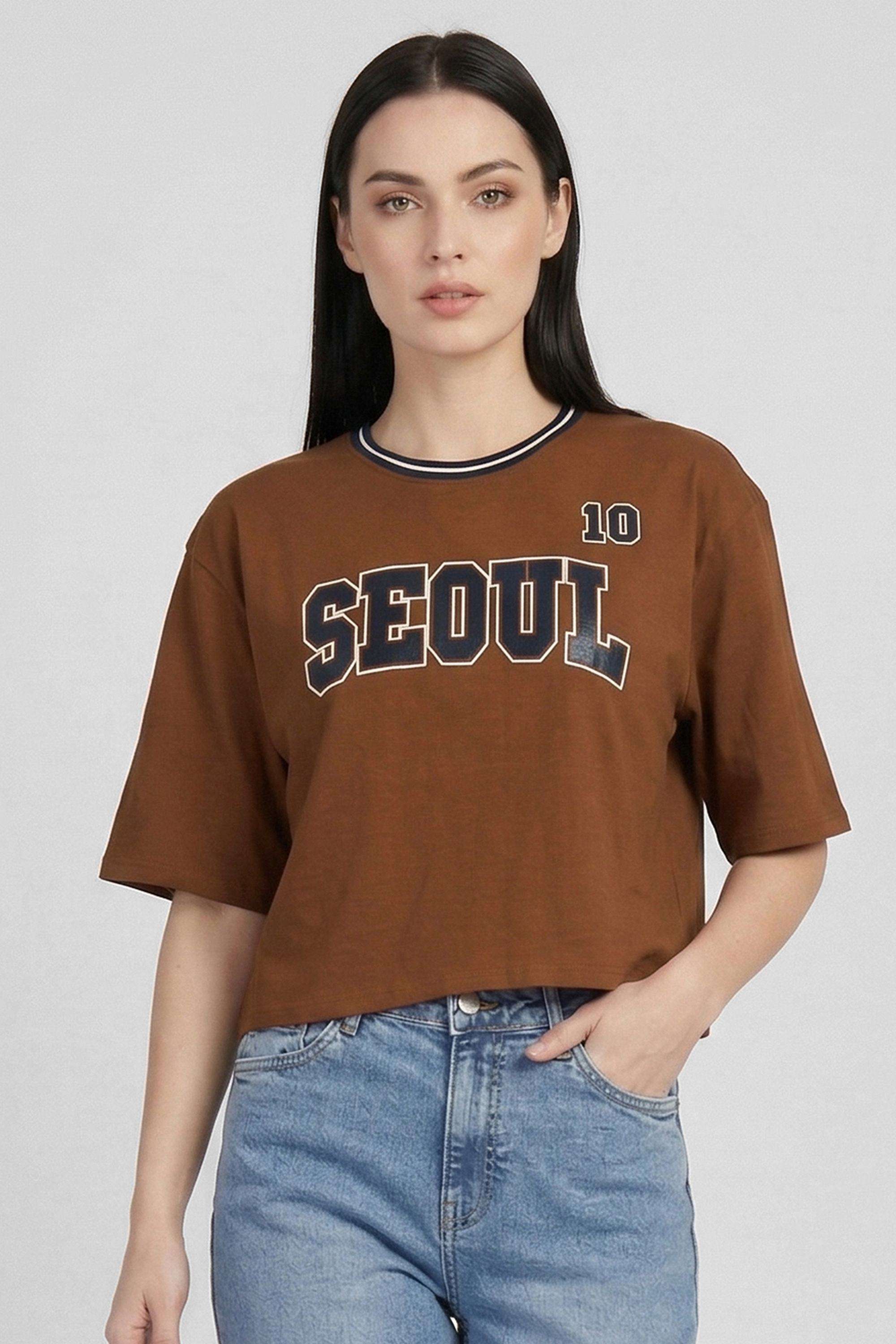 Solid-Blended-Round-Neck-Women-s-T-Shirt