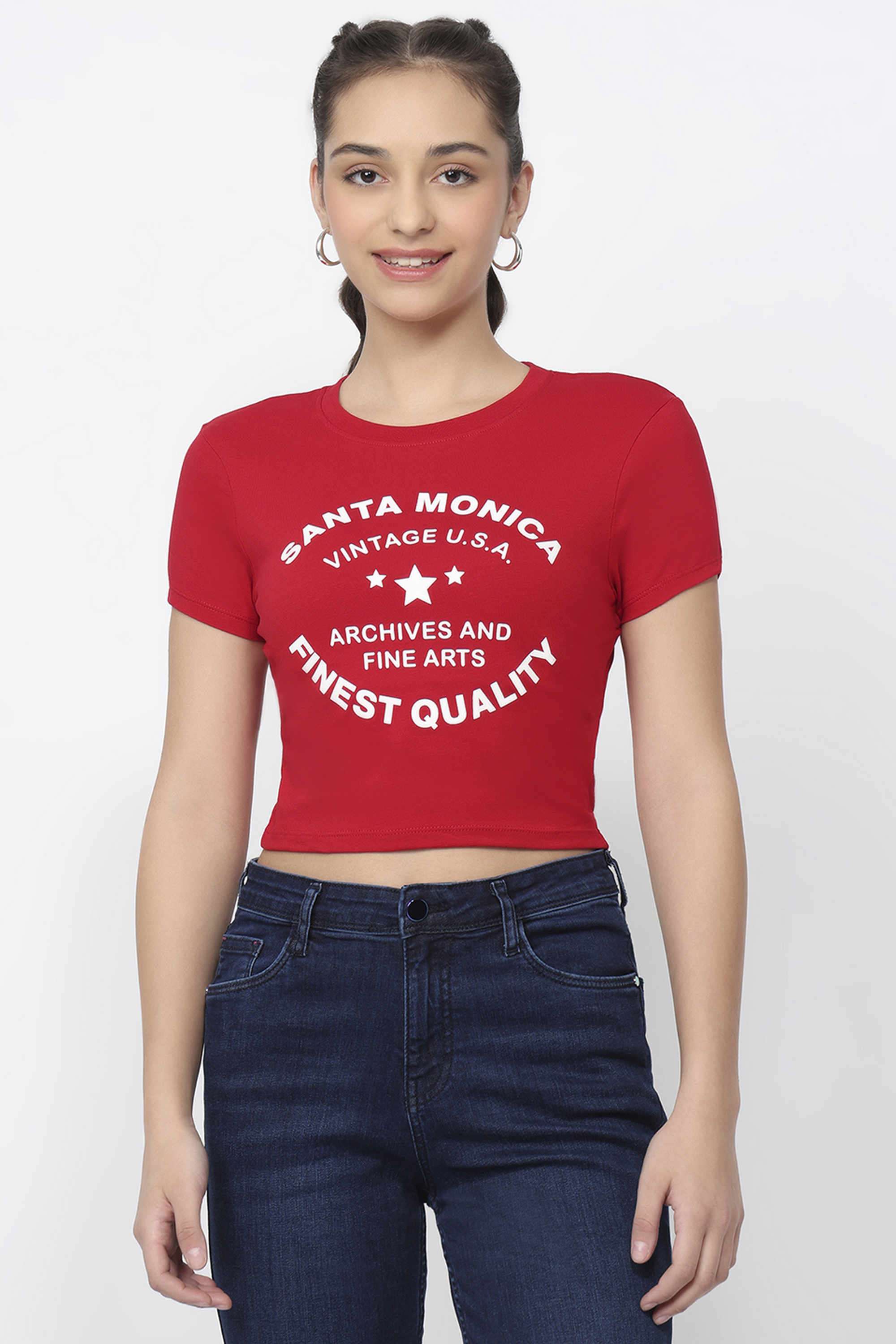 Solid-Blended-Fabric-Women-s-T-Shirt