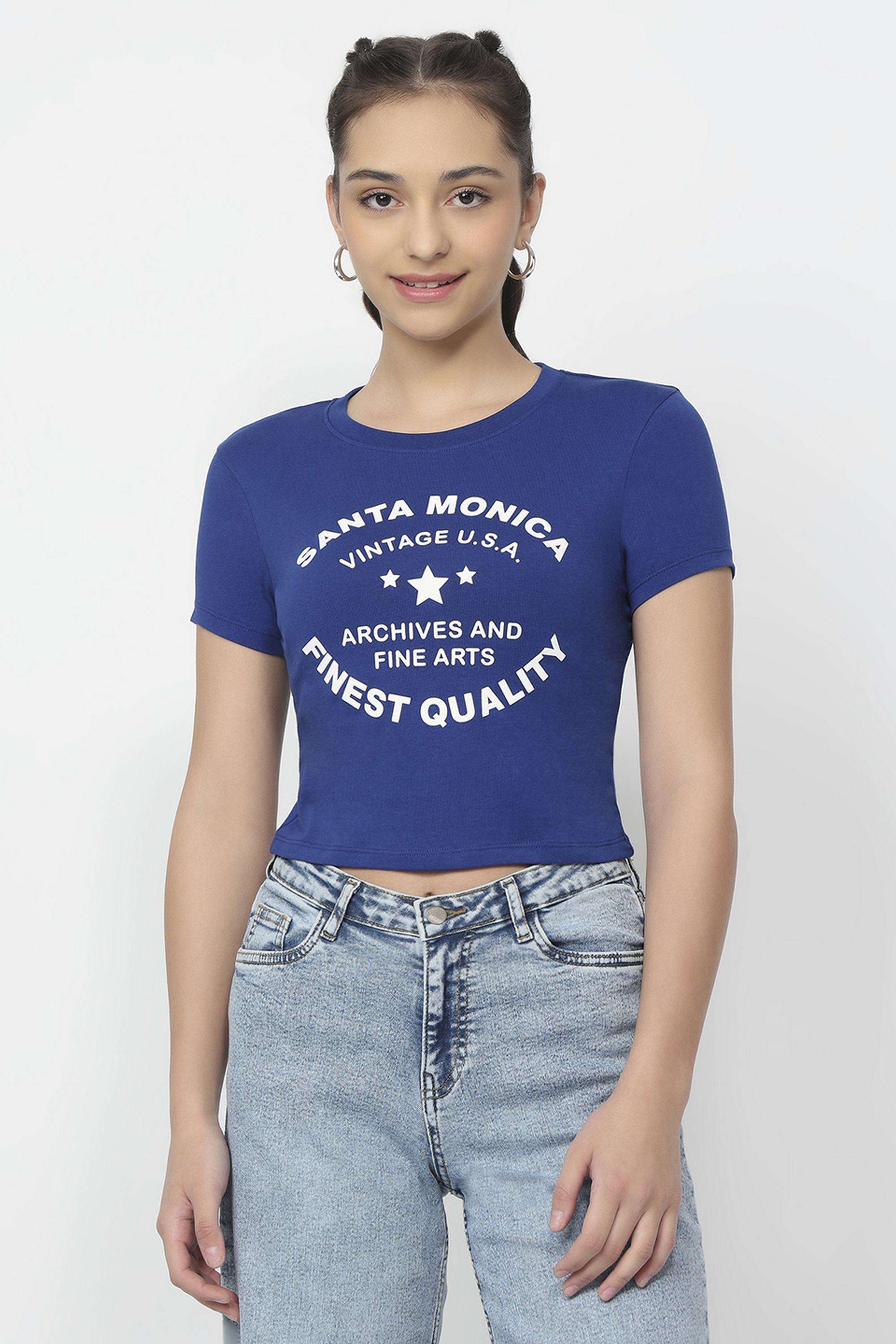 Graphic-Print-Blended-Fabric-Round-Neck-Women-s-T-Shirt