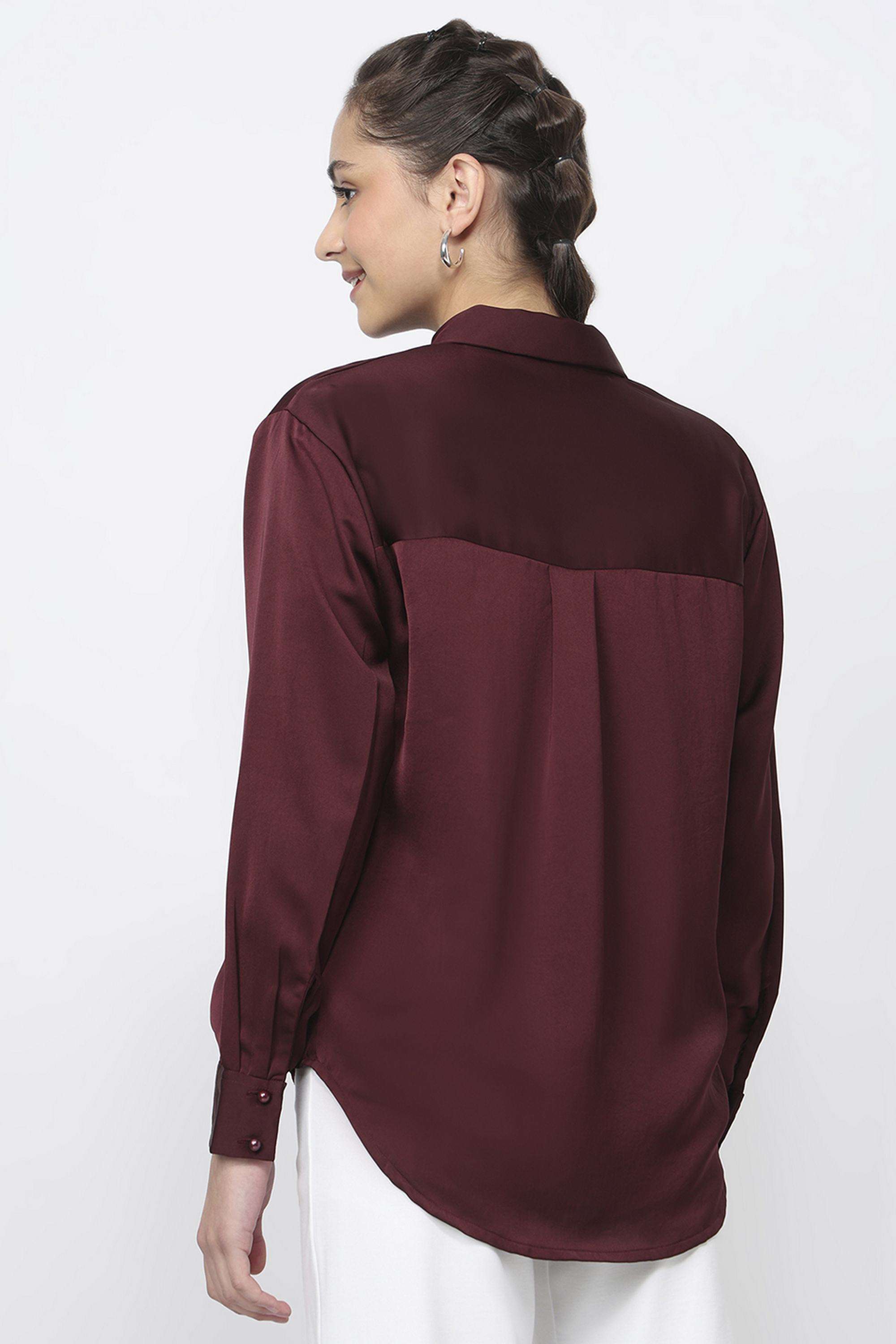 Solid-Polyester-Collared-Women-s-Shirt