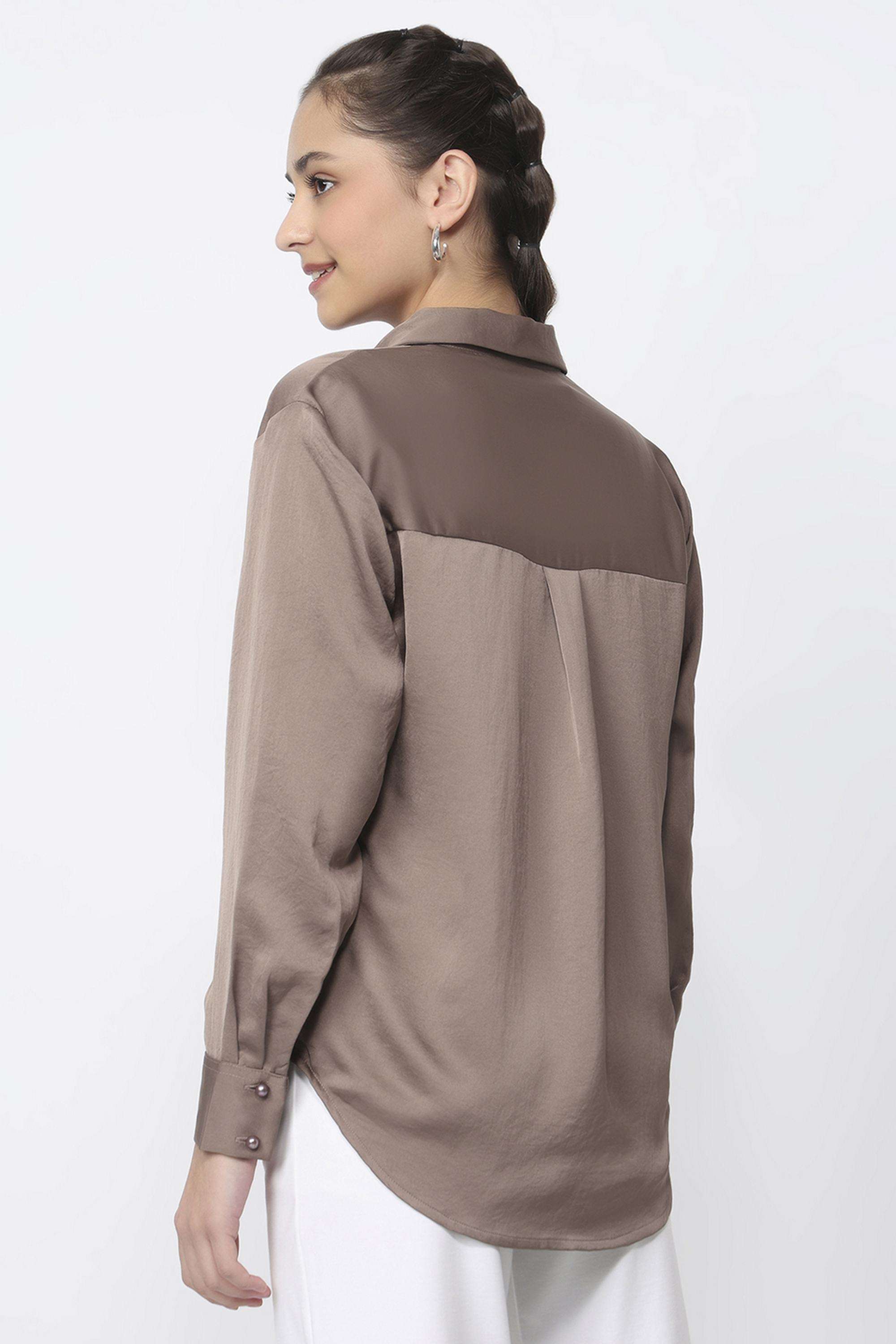 Solid-Polyester-Collared-Women-s-Shirt