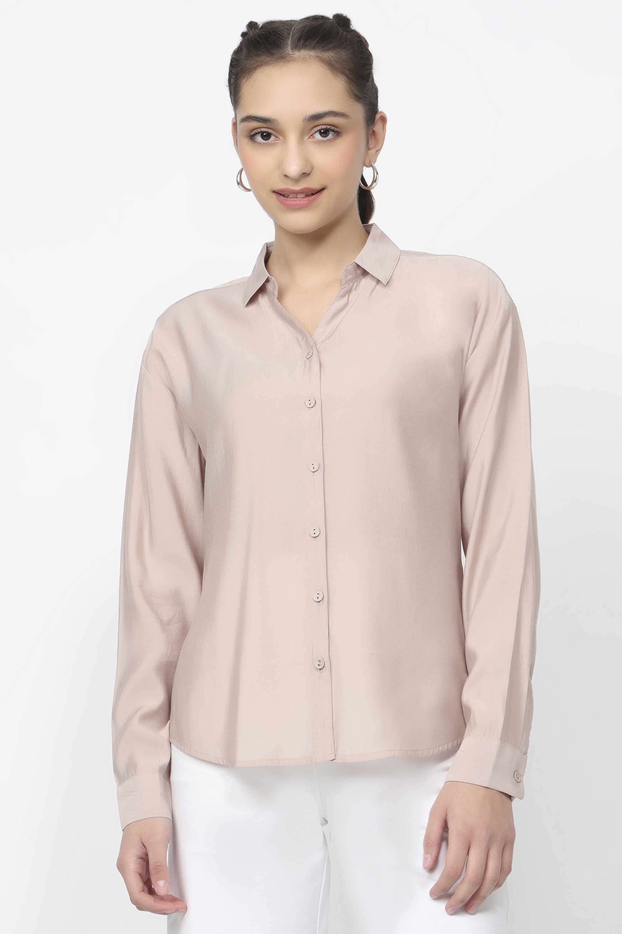 Solid-Blended-Fabric-Women-s-Shirt