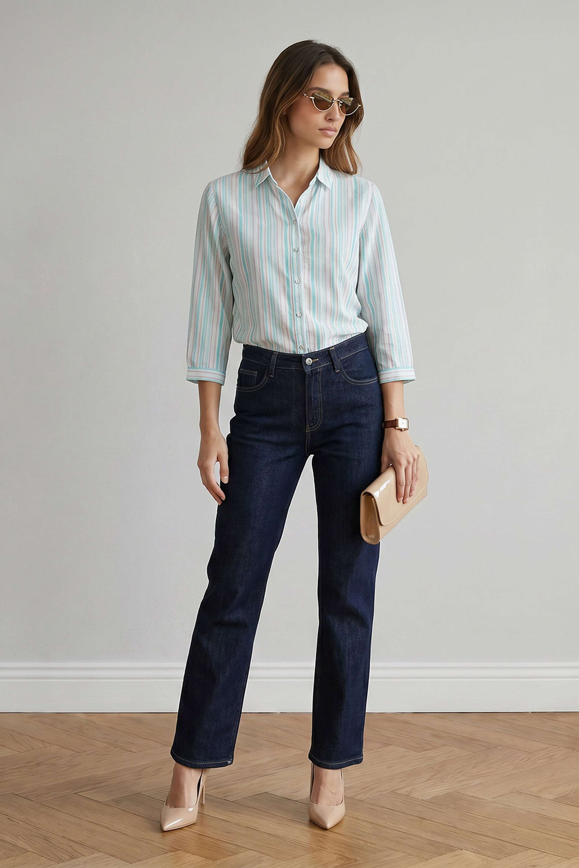 kraus Stripes Spread Collar Viscose Polyamide Blend Women's Casual Wear Shirt-picture-19