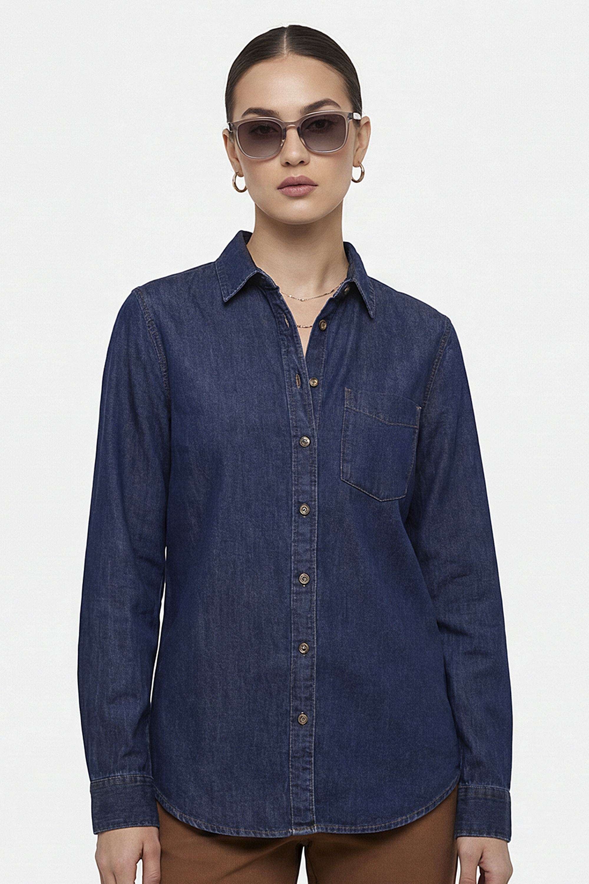 Solid-Blended-Slim-Fit-Women-s-Casual-Shirt