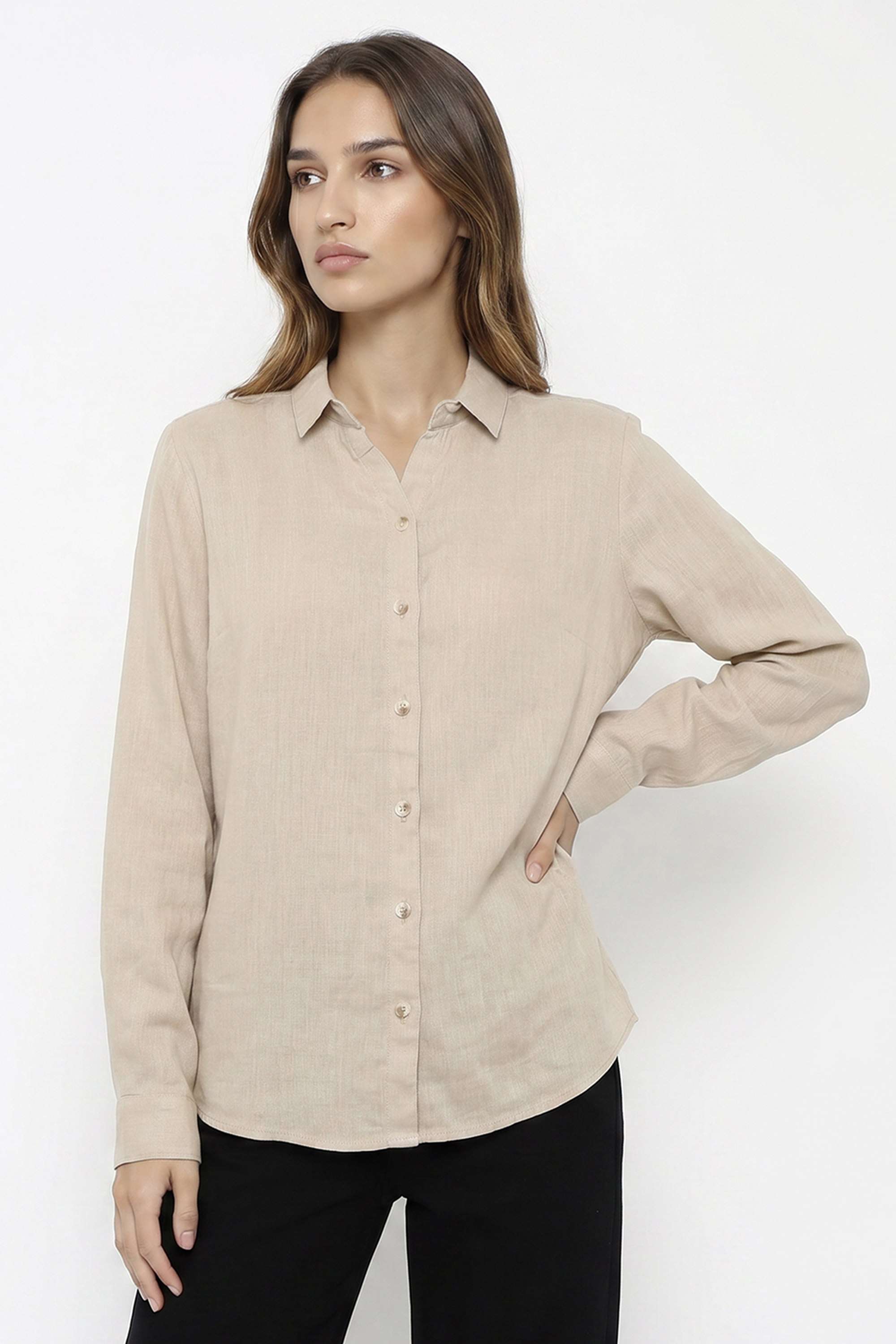 kraus Solid Spread Collar Linen Blend Women's Casual Wear Shirt-picture-29