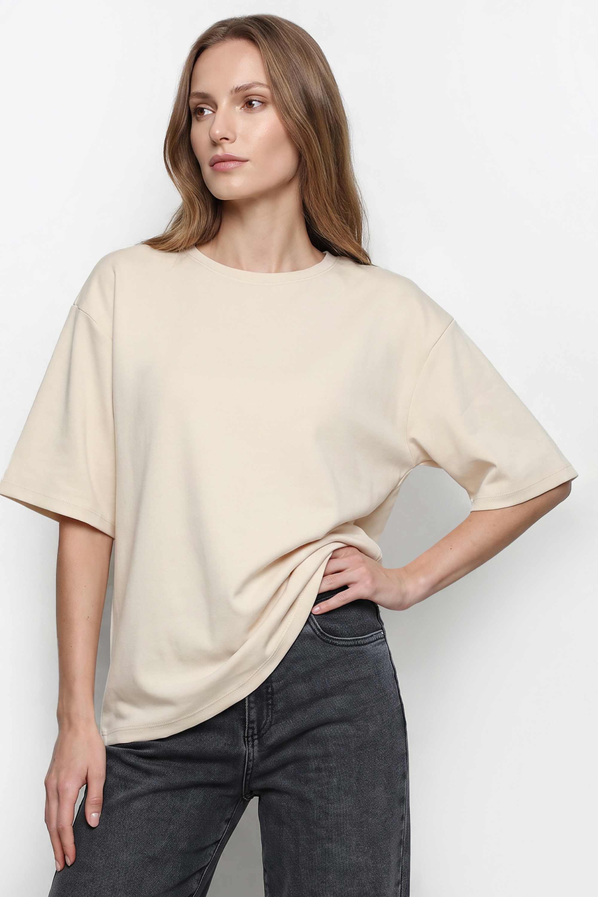 kraus Solid Viscose Polyester Spandex Blend Round Neck Women's T-Shirt-picture-10
