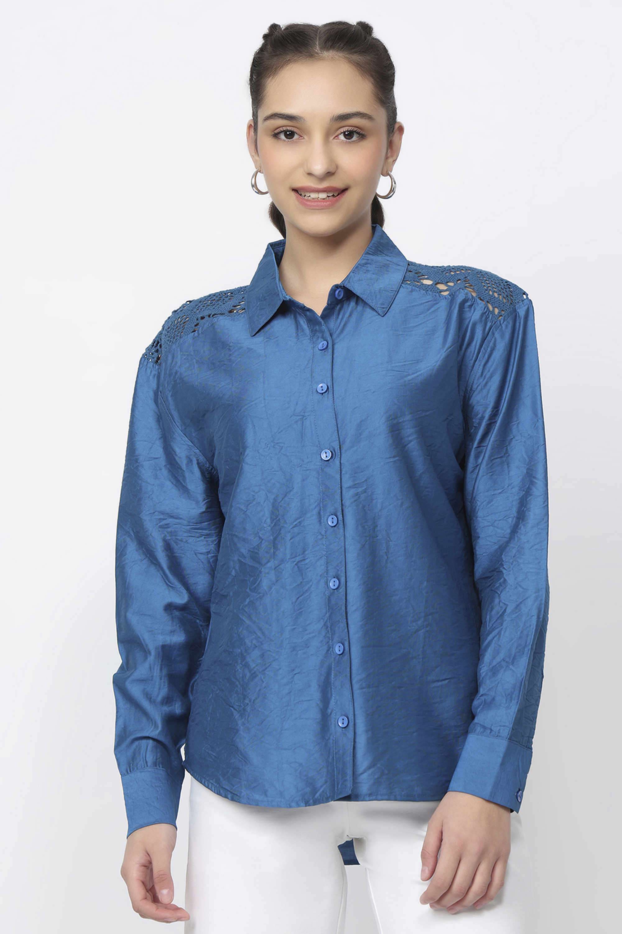 Solid-Blended-Fabric-Women-s-Shirt