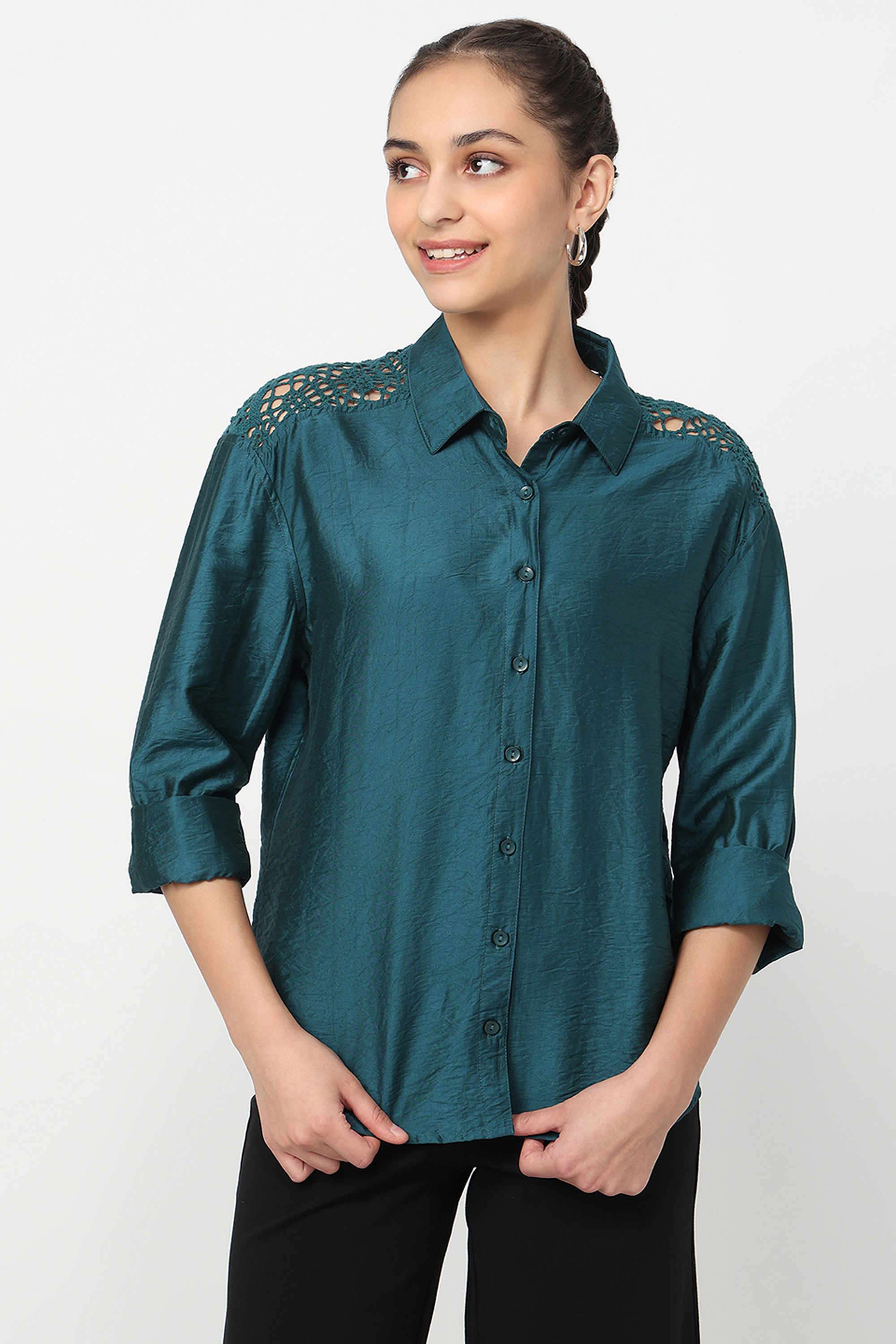 kraus Solid Blended Fabric Collared Women's Shirt-picture-29