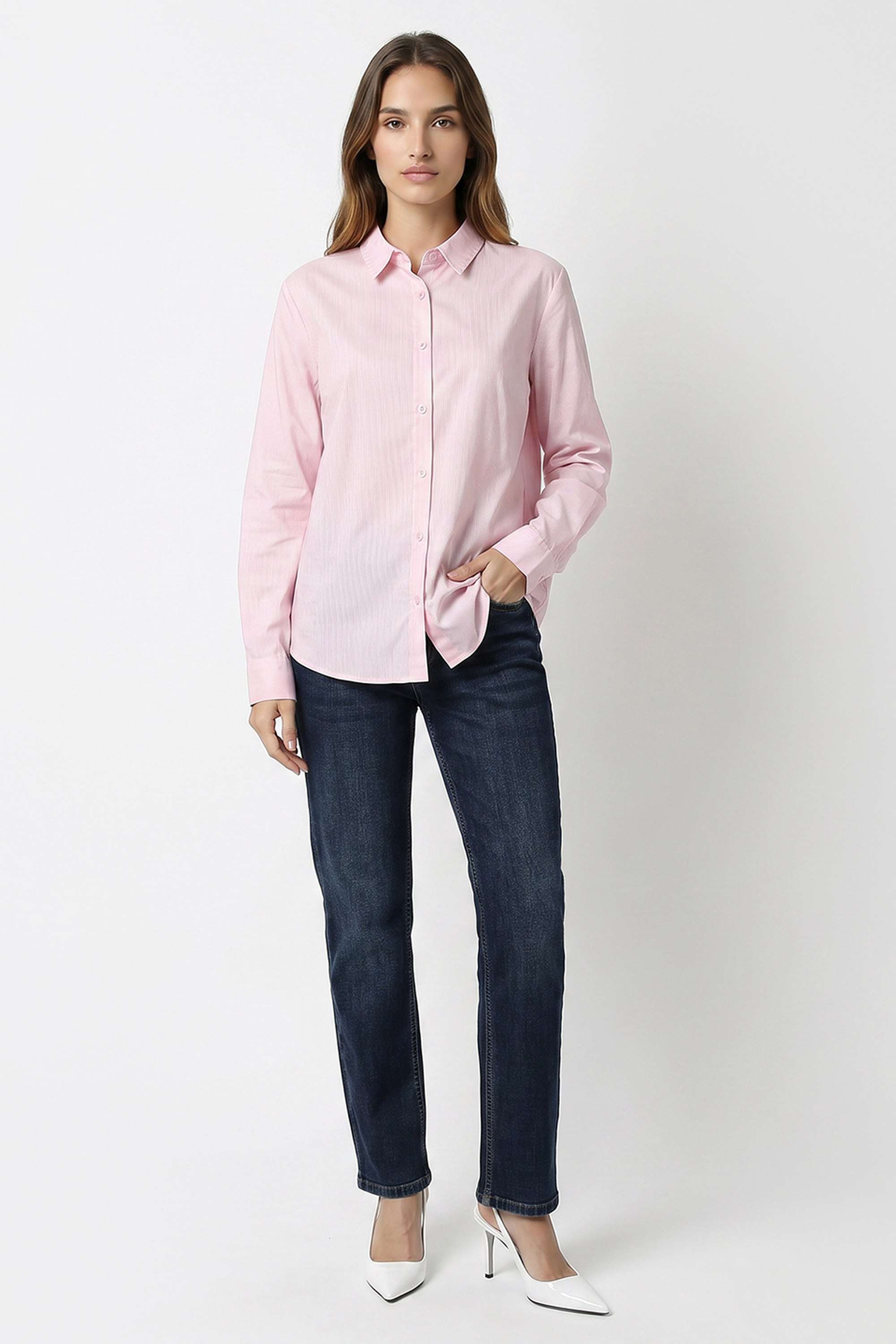 Stripes Blended Fabric Women's Slim Fit Shirt-image-21
