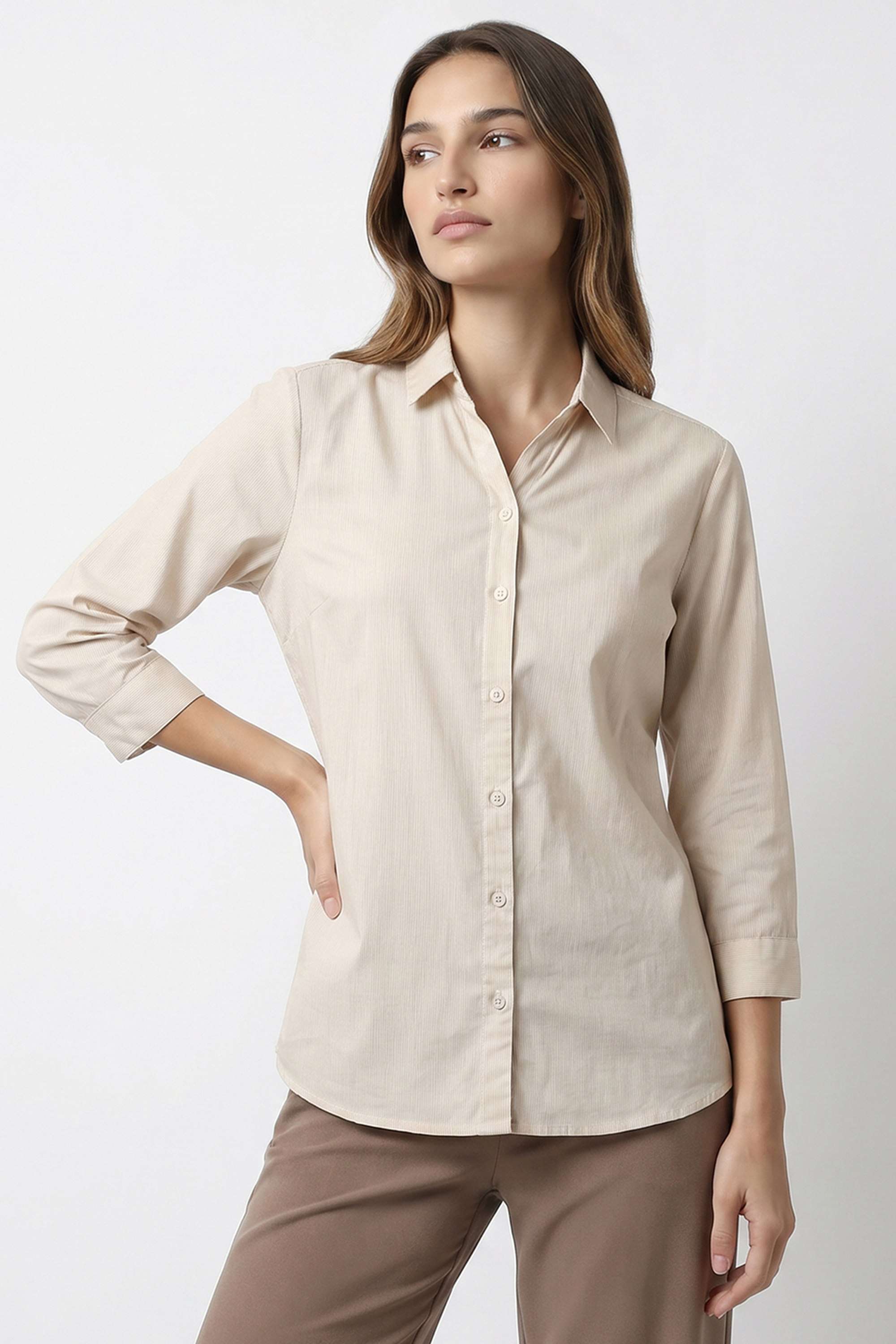 kraus Solid Spread Collar Cotton Blend Women's Casual Wear Shirt-picture-14