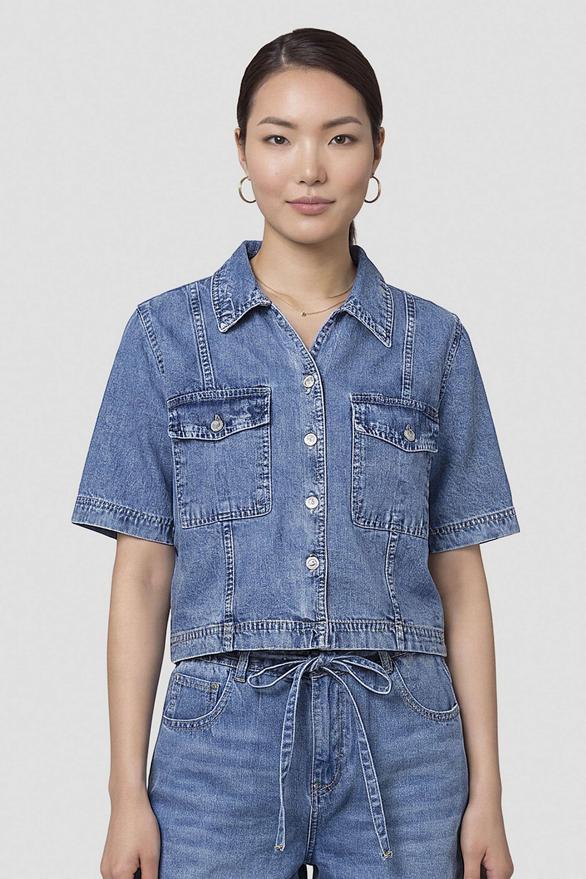 Solid-Cotton-Collared-Women-Casual-Wear-Shirt