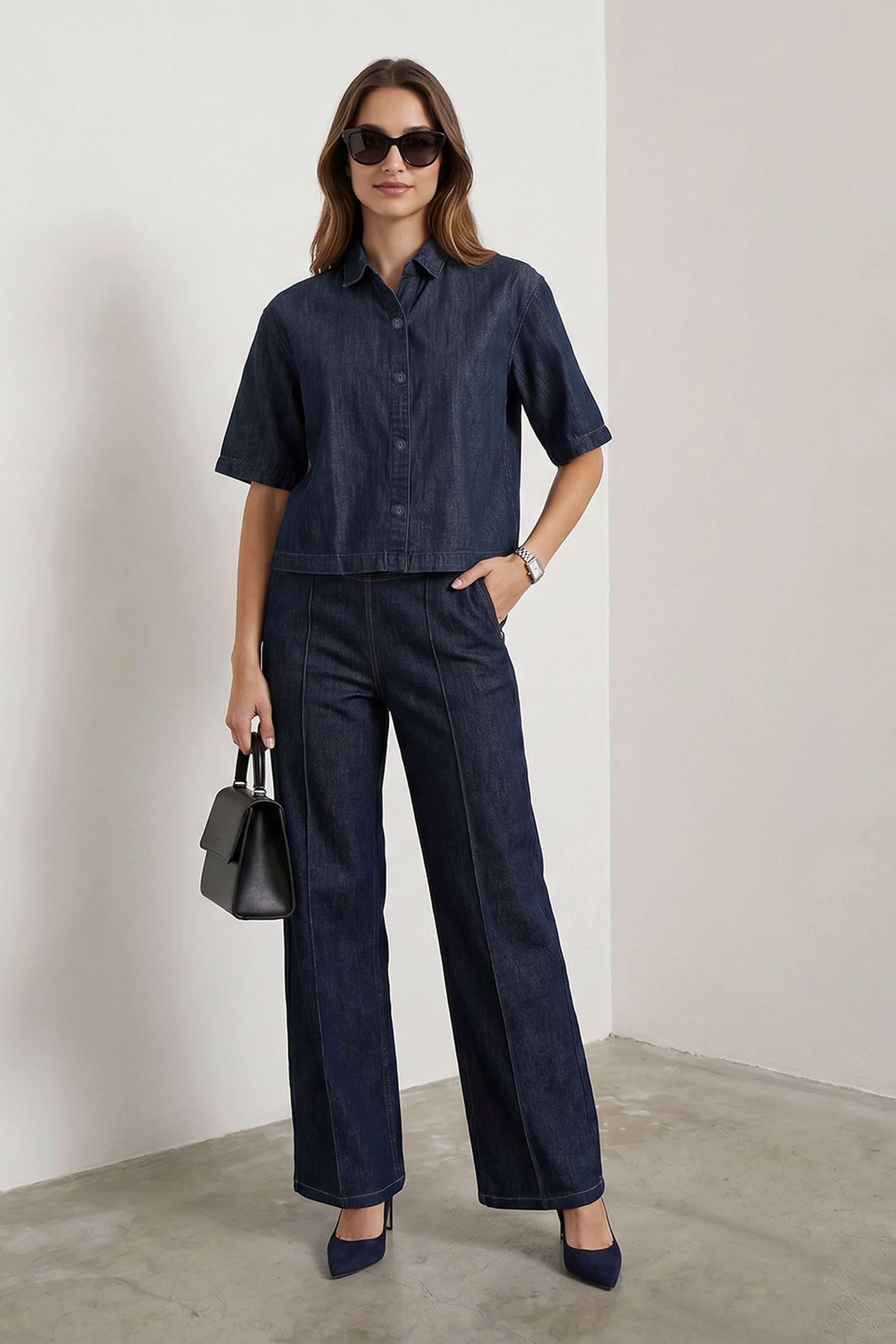 kraus Solid Spread Collar Cotton Blend Women's Casual Wear Shirt-picture-13