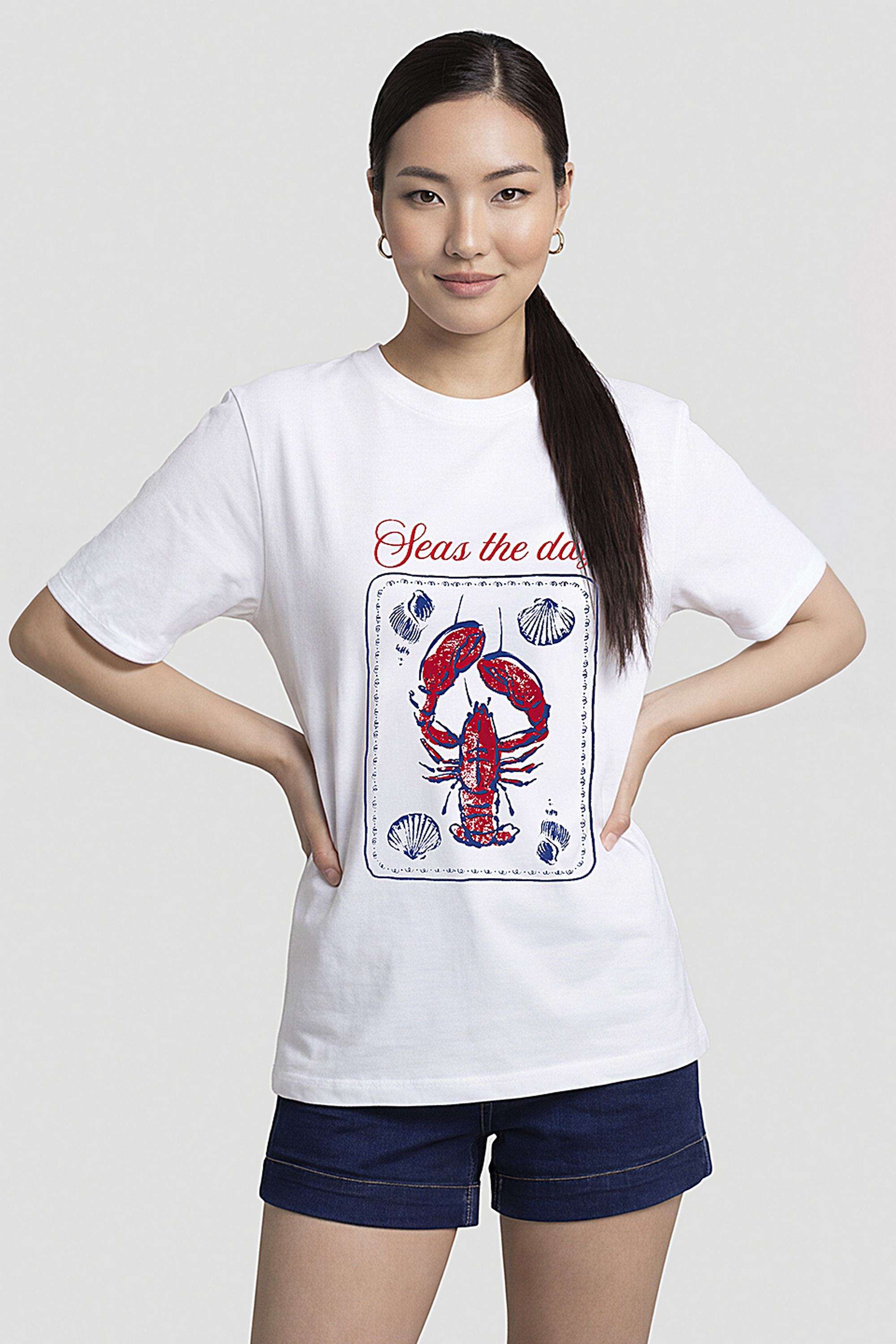 Graphic-Print-Blended-Fabric-Round-Neck-Women-T-Shirt