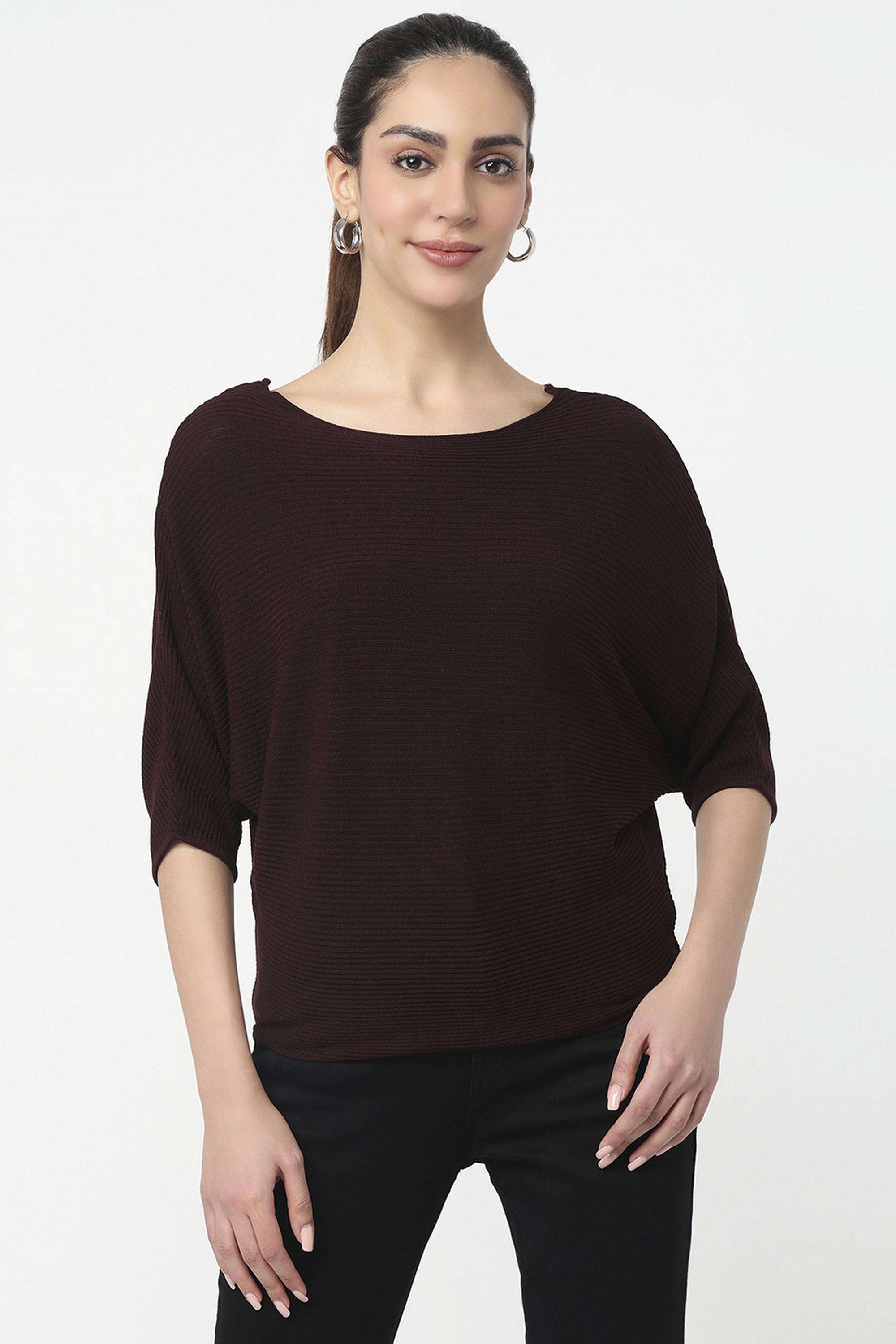 Solid-Blended-Fabric-Round-Neck-Women-s-Top