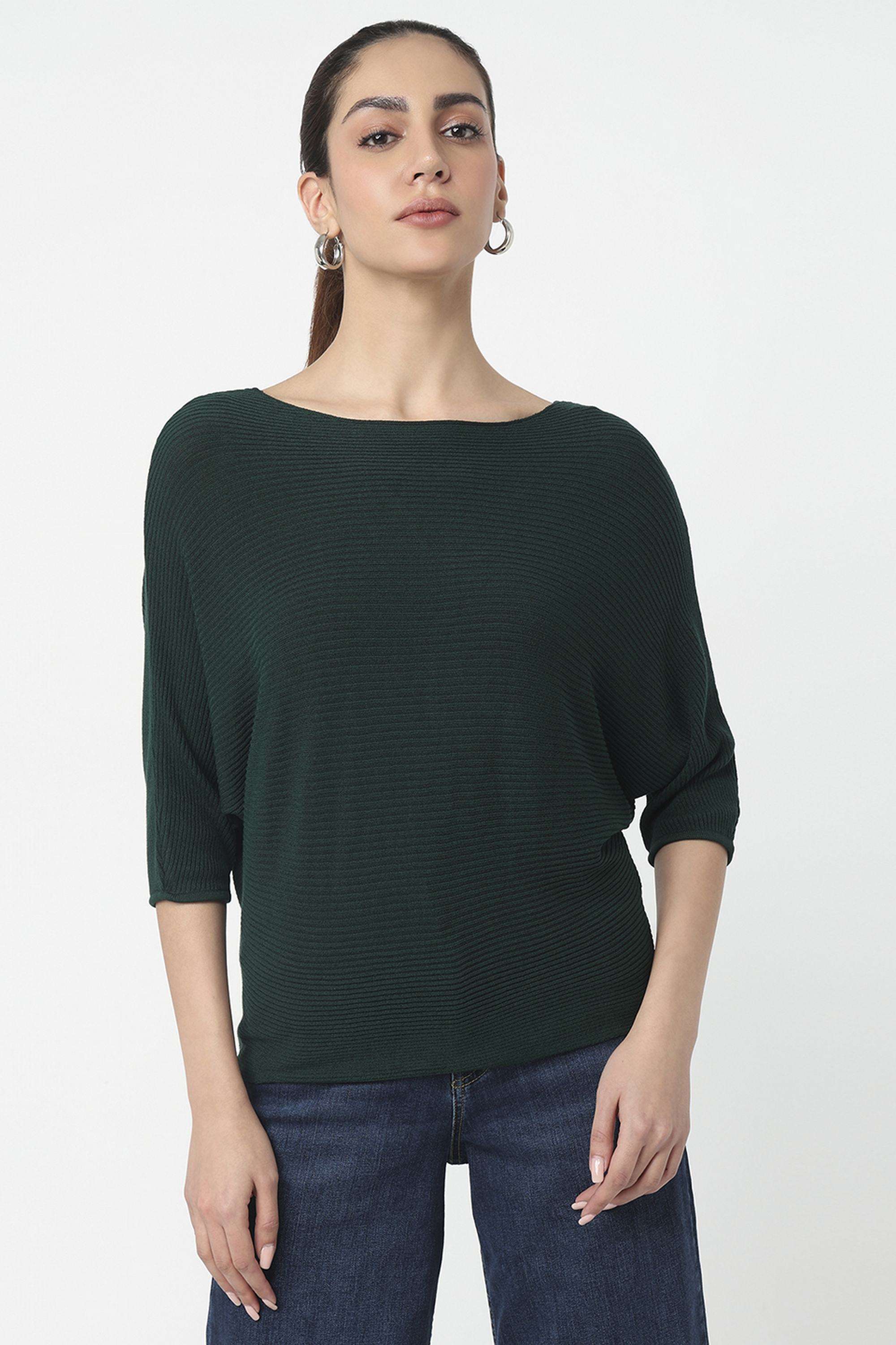Solid-Blended-Fabric-Round-Neck-Women-s-Top