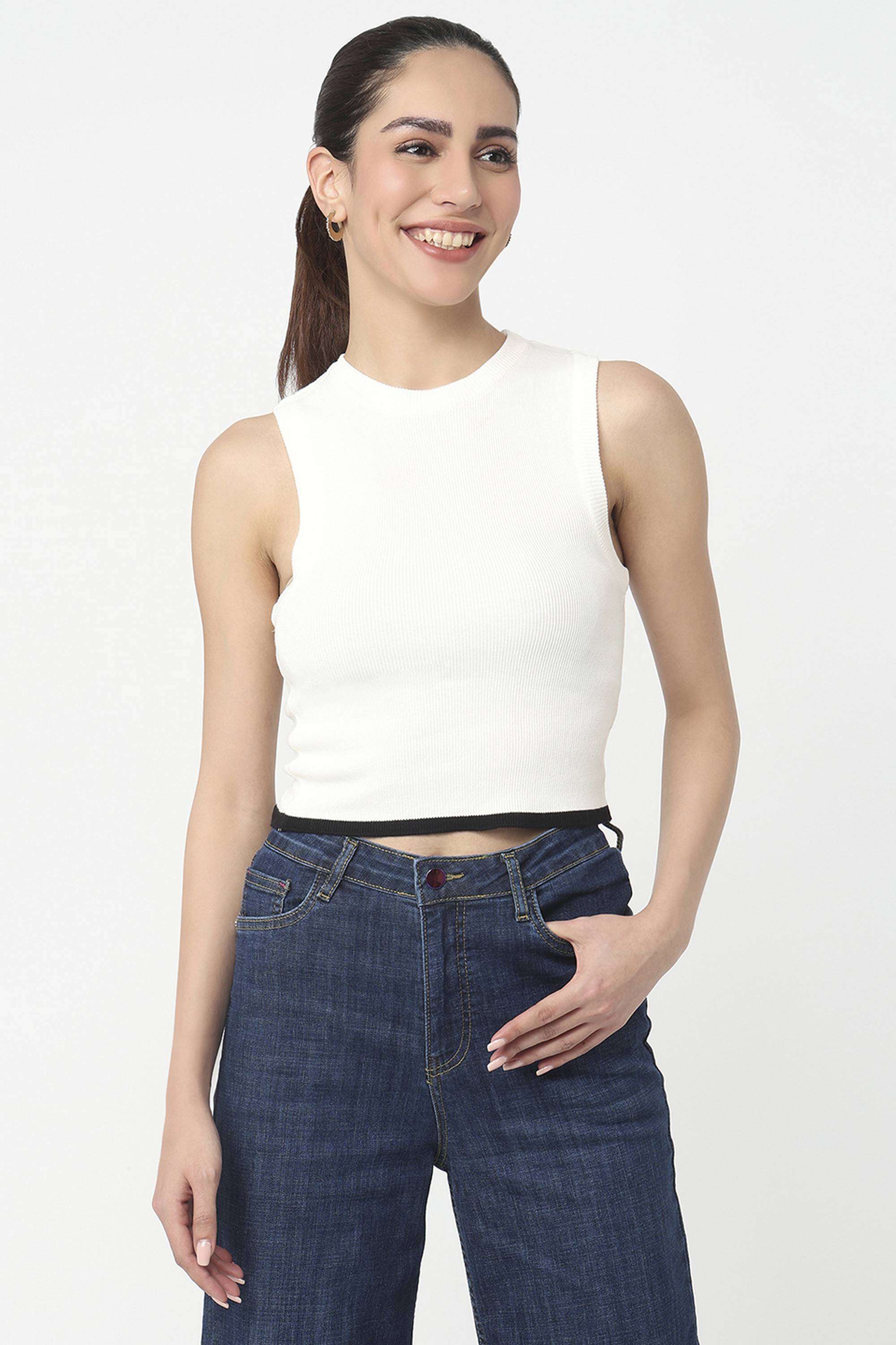 Solid-Blended-Fabric-Round-Neck-Women-s-Tank-Top