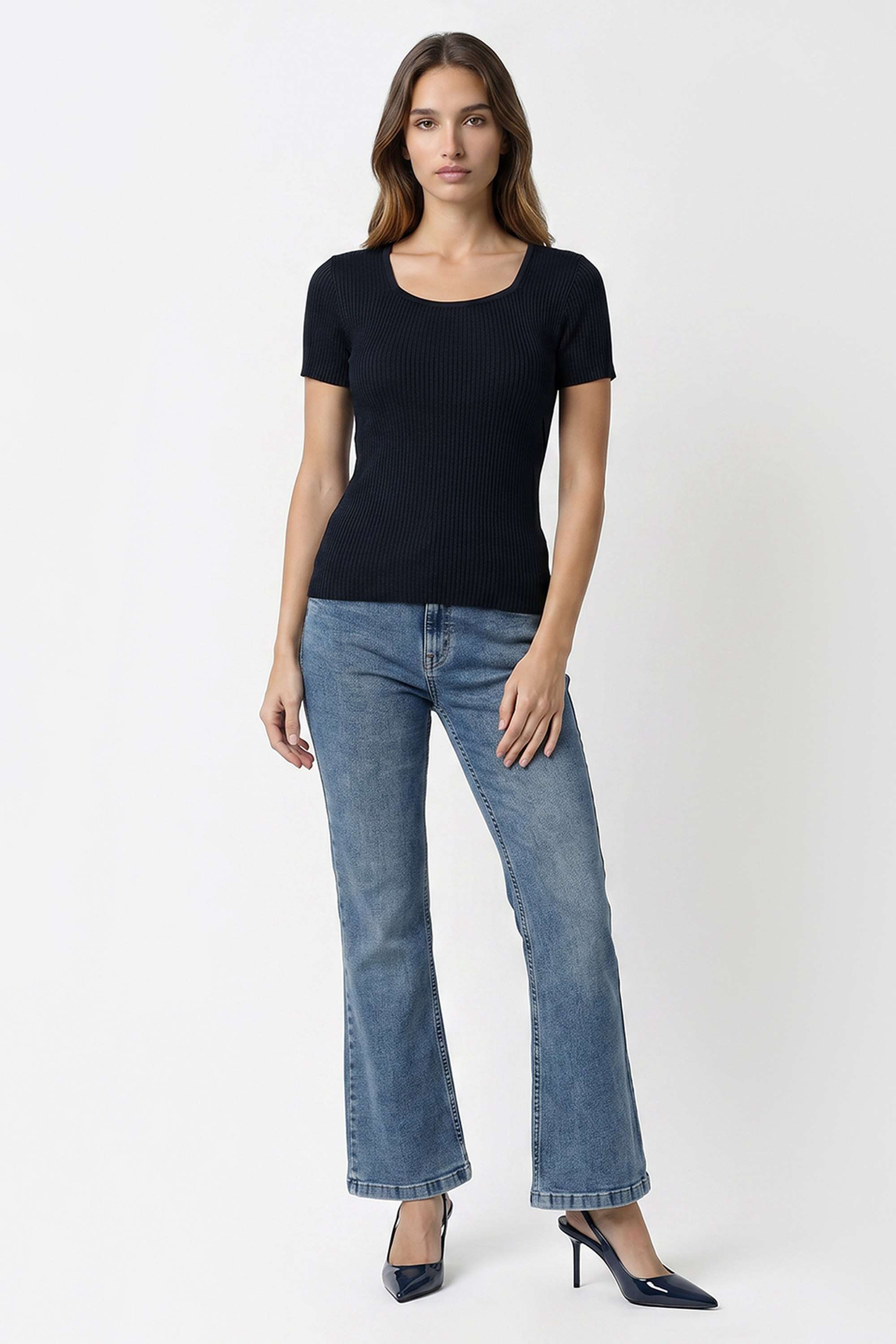 kraus Solid Viscose Nylon Blend Square Neck Women's Top-picture-30
