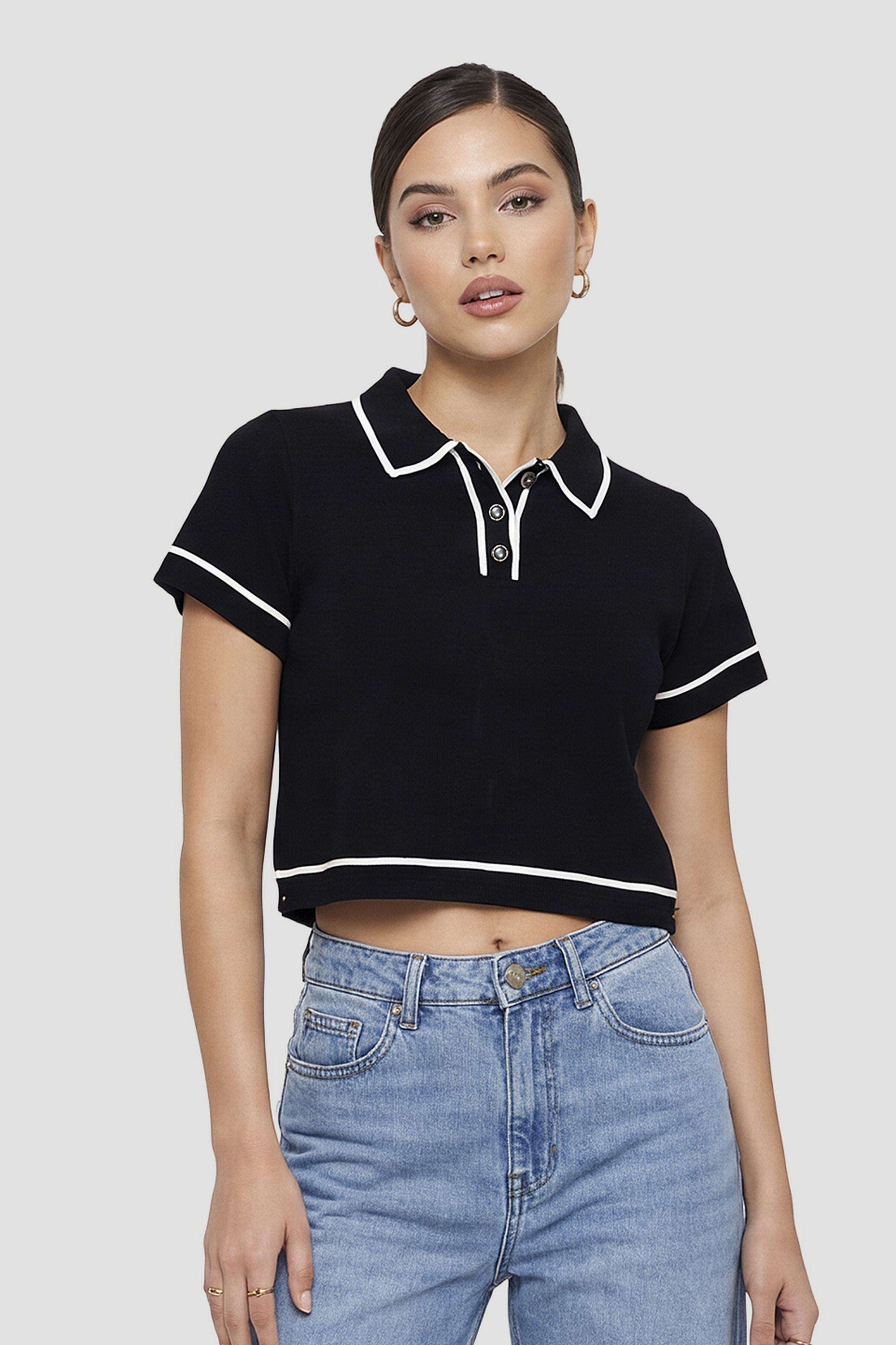Solid-Blended-Collared-Women-s-T-Shirt