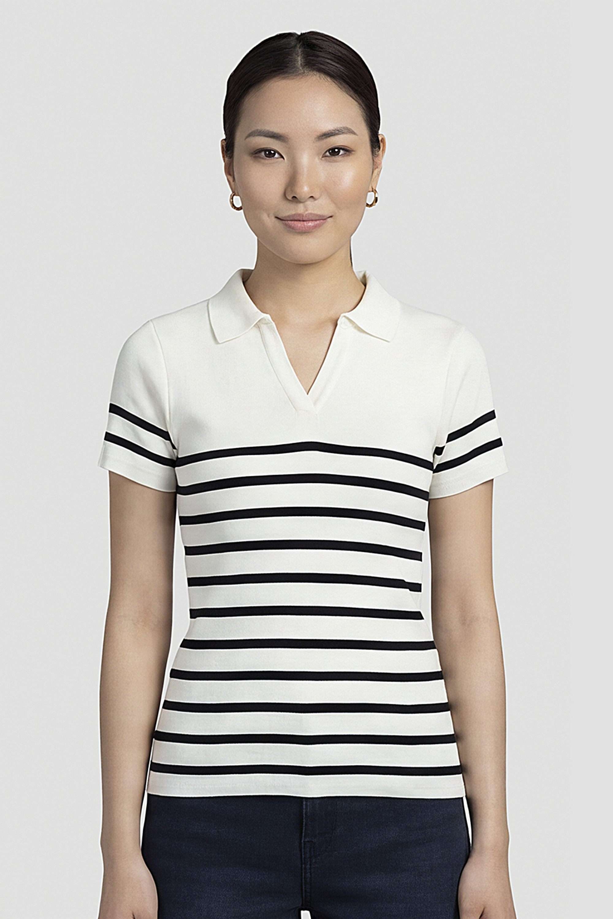 kraus Stripes Viscose Nylon Blend V-Neck Women's Top-picture-26