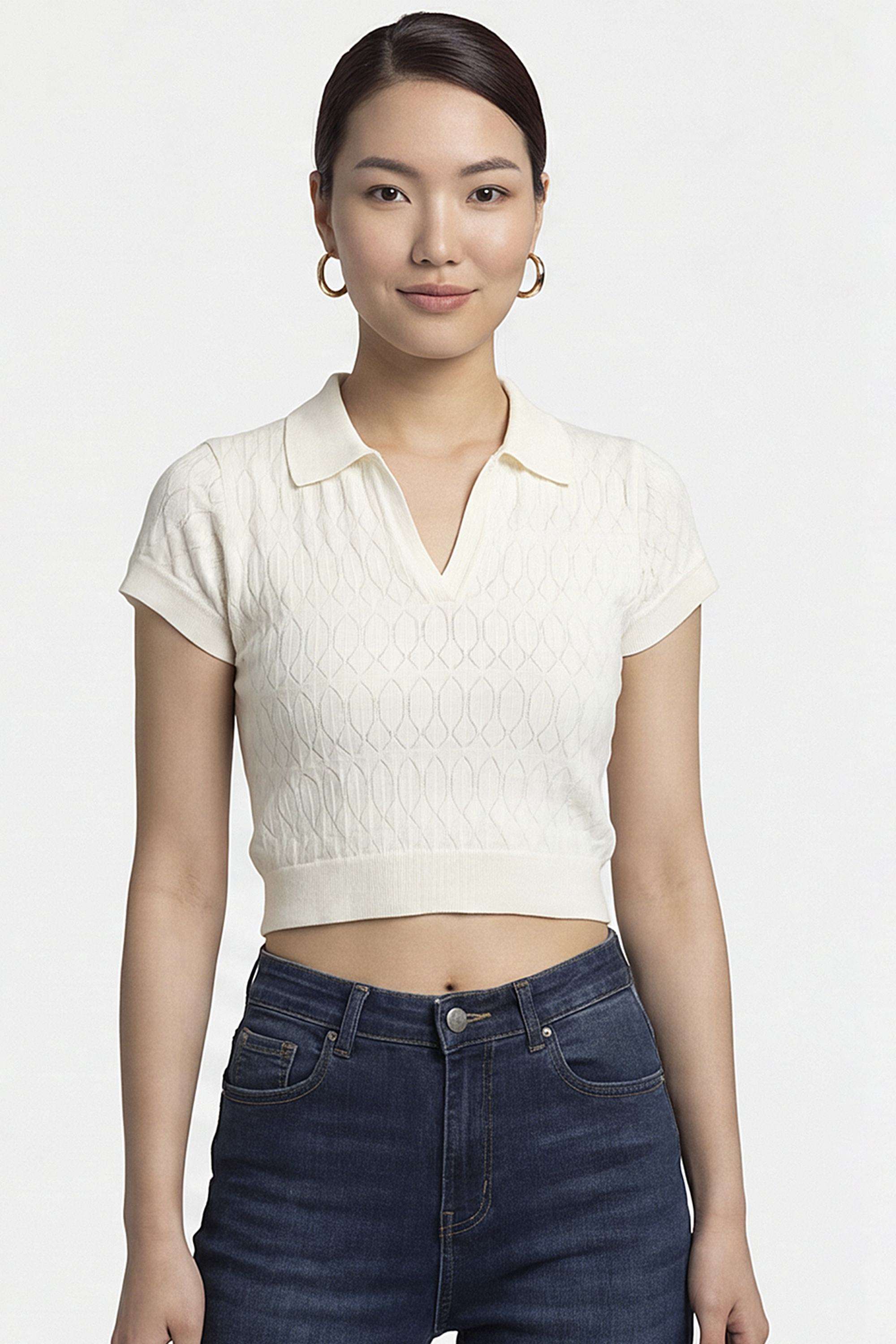 Solid-Blended-Collared-Women-s-T-Shirt