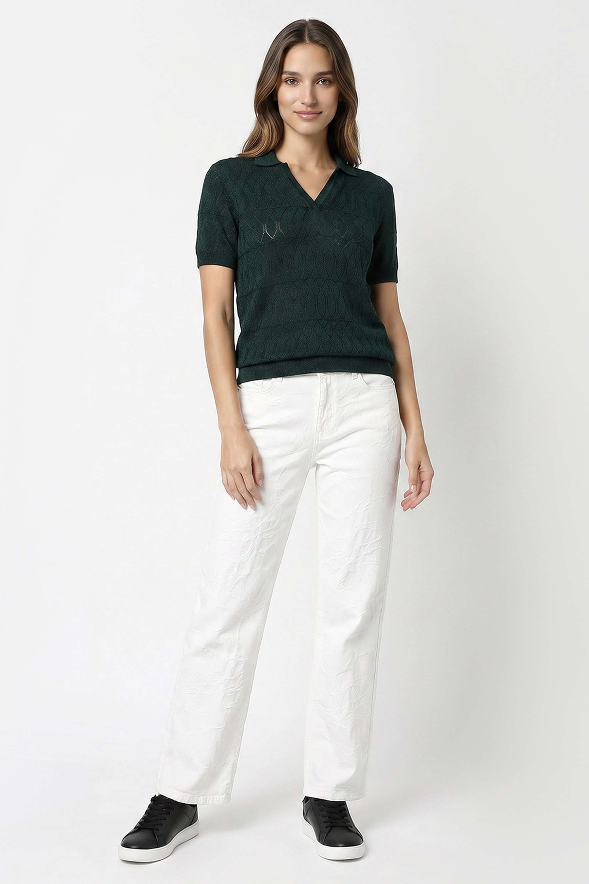 kraus Solid Viscose Nylon Blend V-Neck Women's Top-picture-30